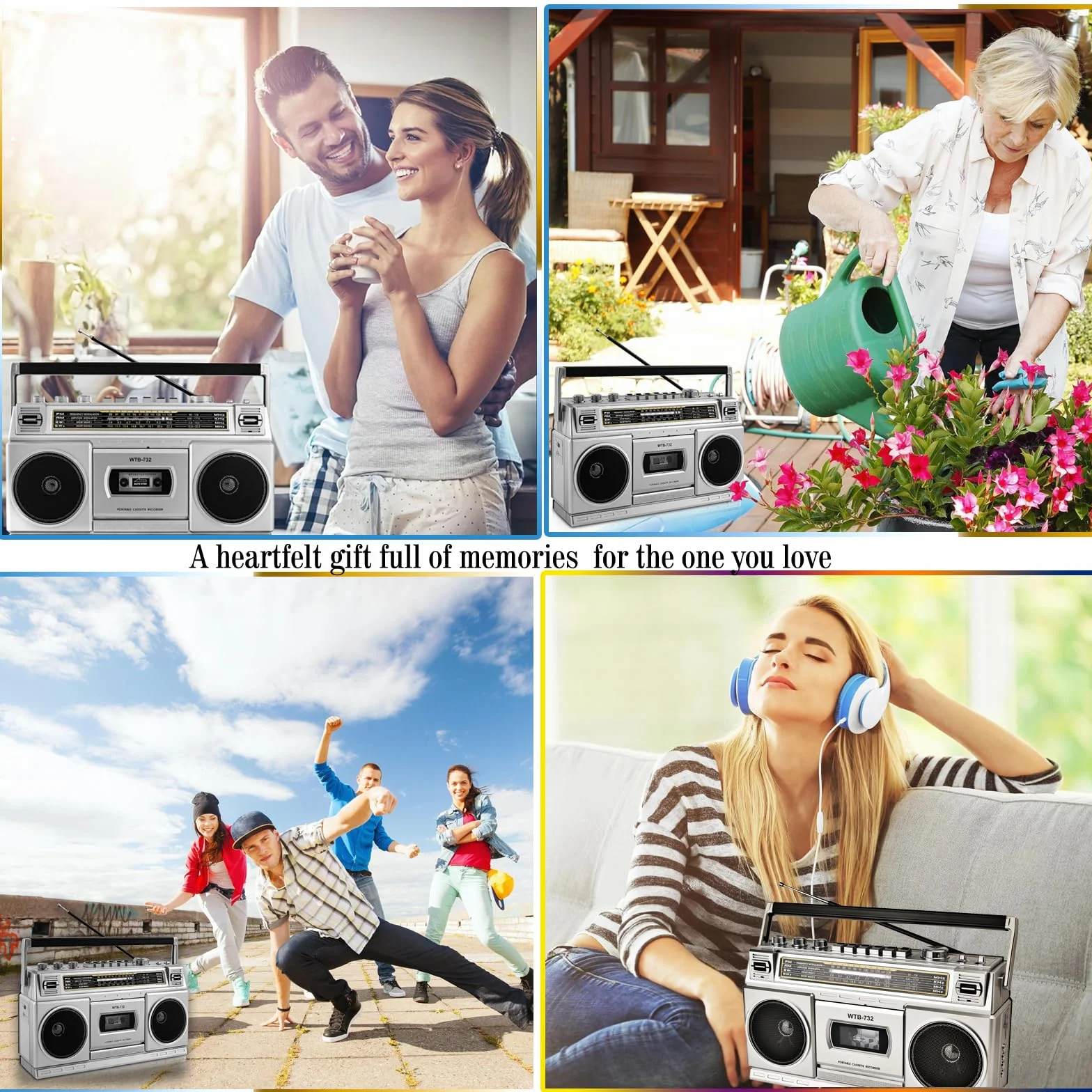 Boombox Retro de los 80 con Bluetooth y Reproductor de Casete | Radio Am/FM/OL, Sonido de Graves Potente 24W, Reproducción USB & Micro SD - Toma de Auriculares y Portátil para Interior/Exterior