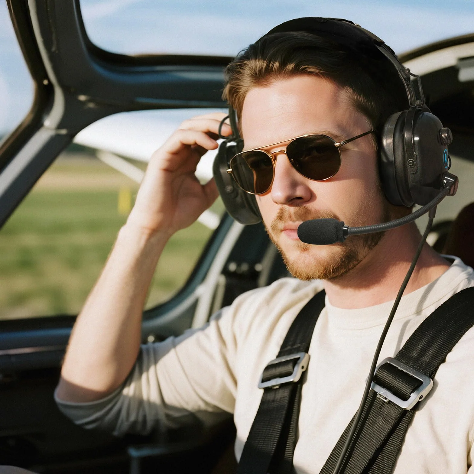 AIRVOICE Auriculares de Aviación con Reducción de Ruido, Auriculares Pilot con Almohadillas Cómfort y Micrófono Flexible, Incluye Funda de Transporte