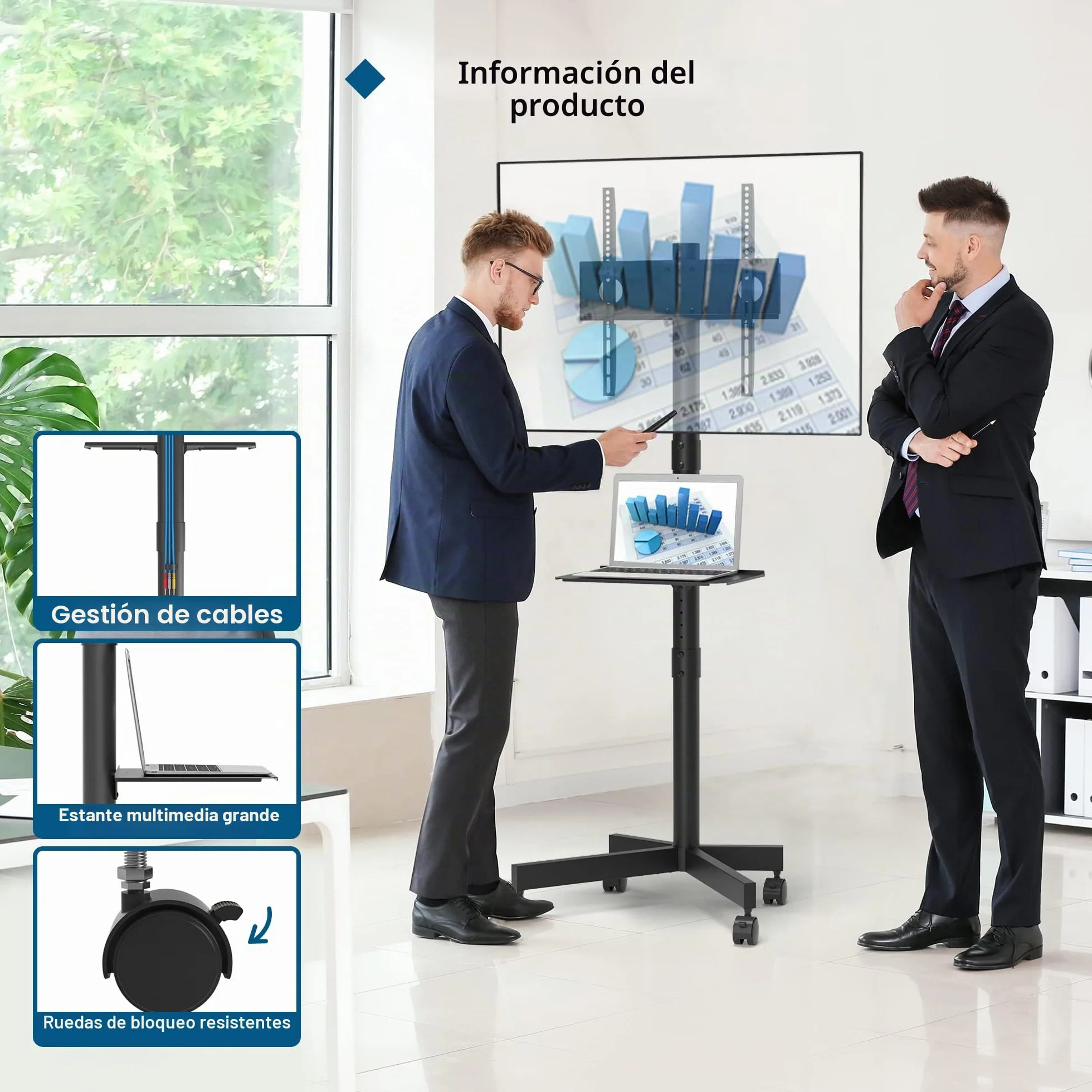 BONTEC Soporte TV Ruedas para Televisión de 23-60 Pulgadas, Móvil, Altura Ajustable, hasta 25 kg, VESA 400x400 mm