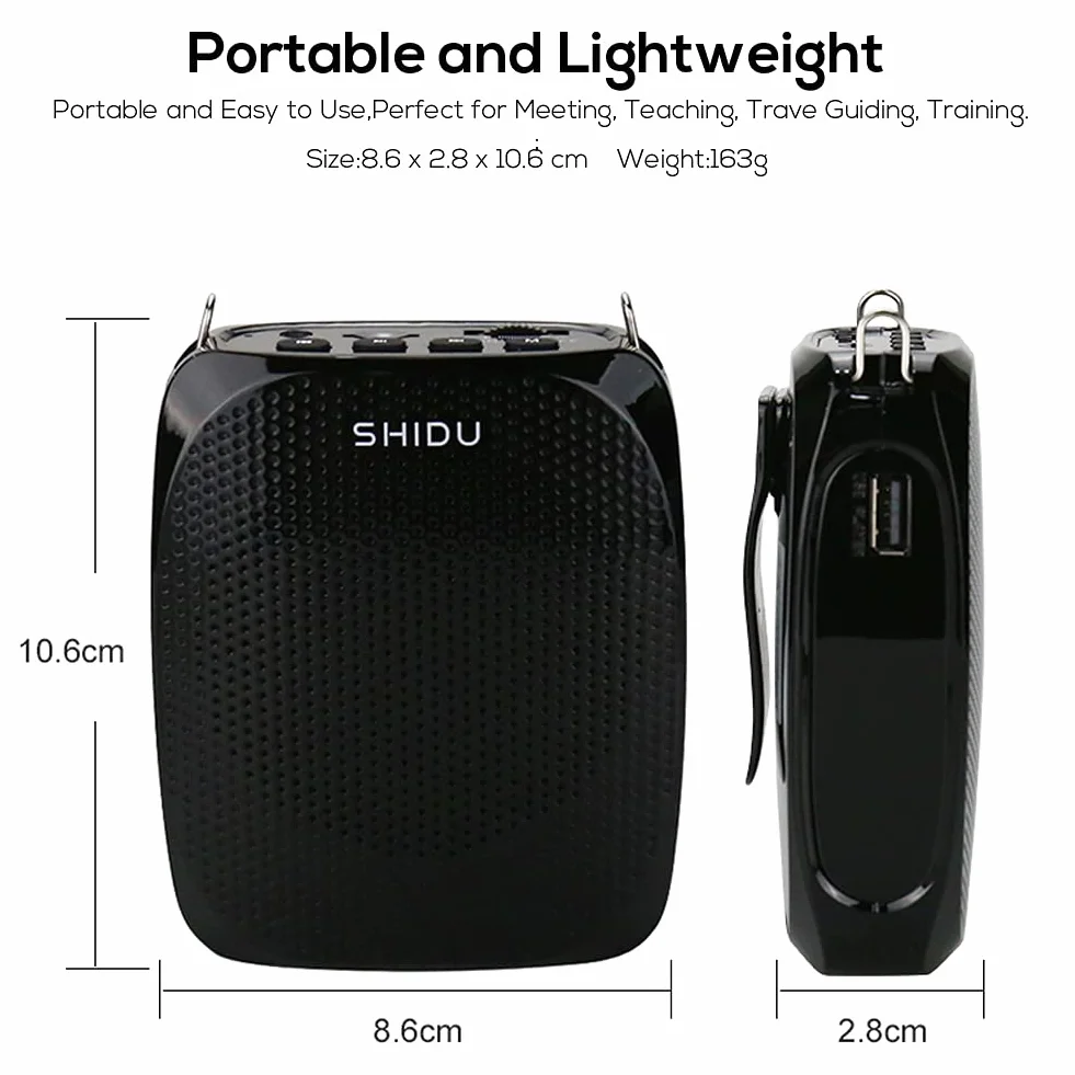 Amplificador de Voz inalámbrico SHIDU S615 Mini Altavoz portátil con micrófono10W Recargable Sistema de megafonía amplificadores Voz micrófonos para Profesores, guías turísticos,Yoga
