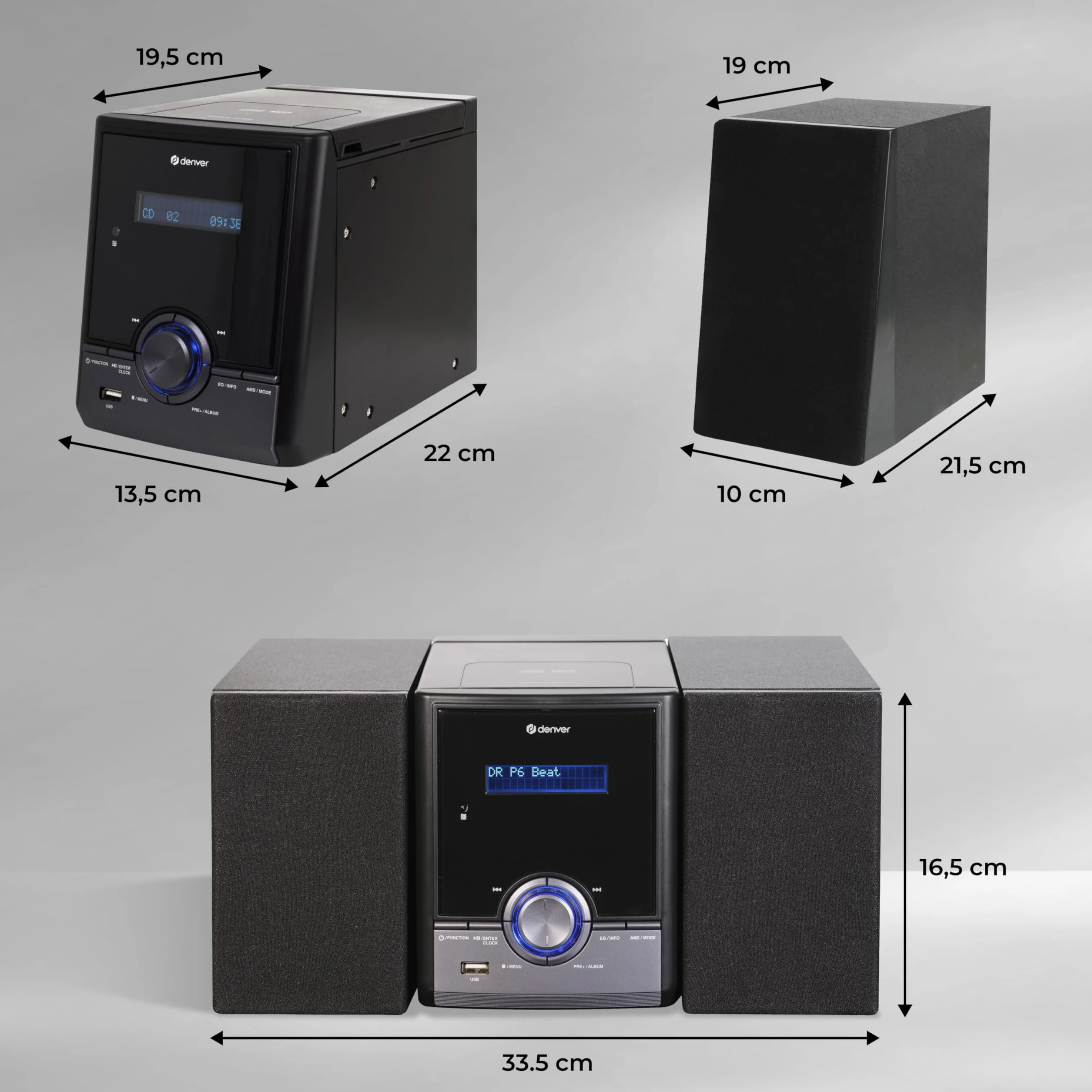 Denver MDA-285 Microcadena Dab/FM con CD, Bluetooth, USB MP3, AUX, Auriculares, Doble Alarma, 2 x 5 W RMS