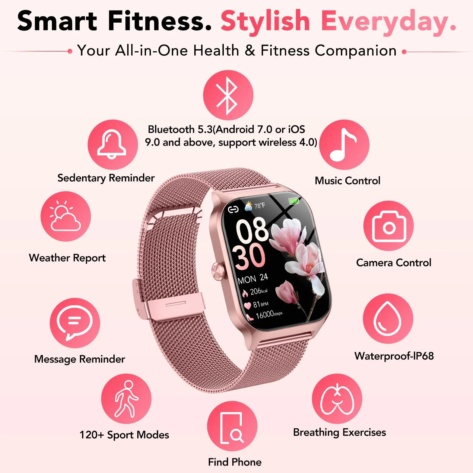 Reloj Inteligente Mujer con Llamadas Bluetooth y Asistente IA, Whatsapp Notificaciones,1.85" HD Smartwatch Mujer con SpO2/Pulsómetro/Monitor de Sueño,120+ Modos Deportes para iPhone Android,2 Correas