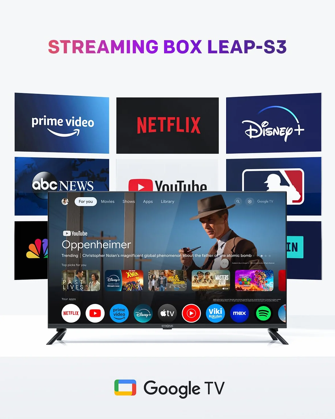 Leap-S3 4K UHD Google TV Streaming Box con Puerto Ethernet, 2 GB de RAM + 16 GB de Almacenamiento, Chromecast Integrado, WiFi, Control por Voz de Google, HDR10+