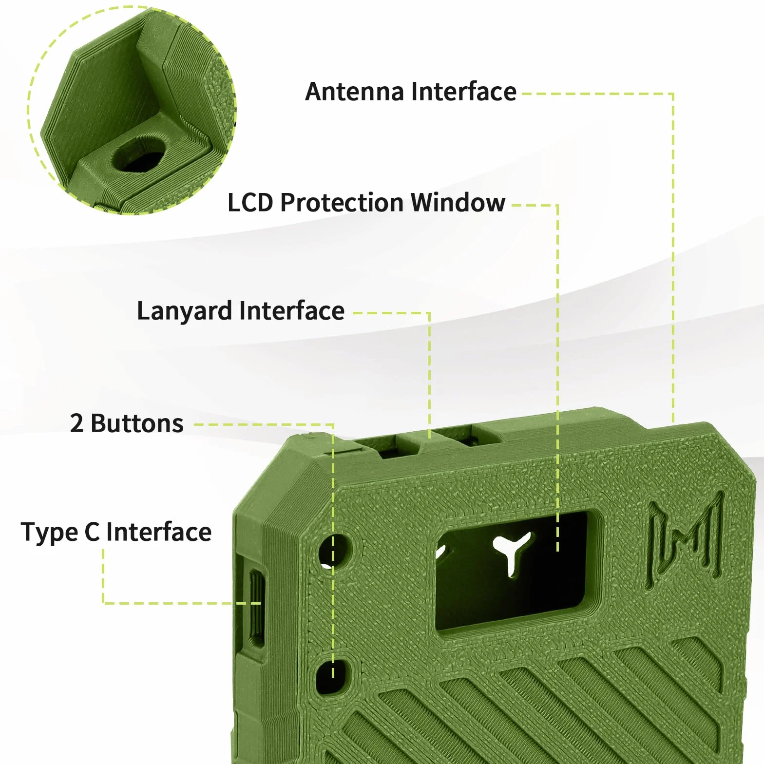 1 paquete ESP32 para carcasa Heltec V3, placa de desarrollo LoRa, carcasa de malla con conector de antena e interfaz tipo C (N33, verde militar)