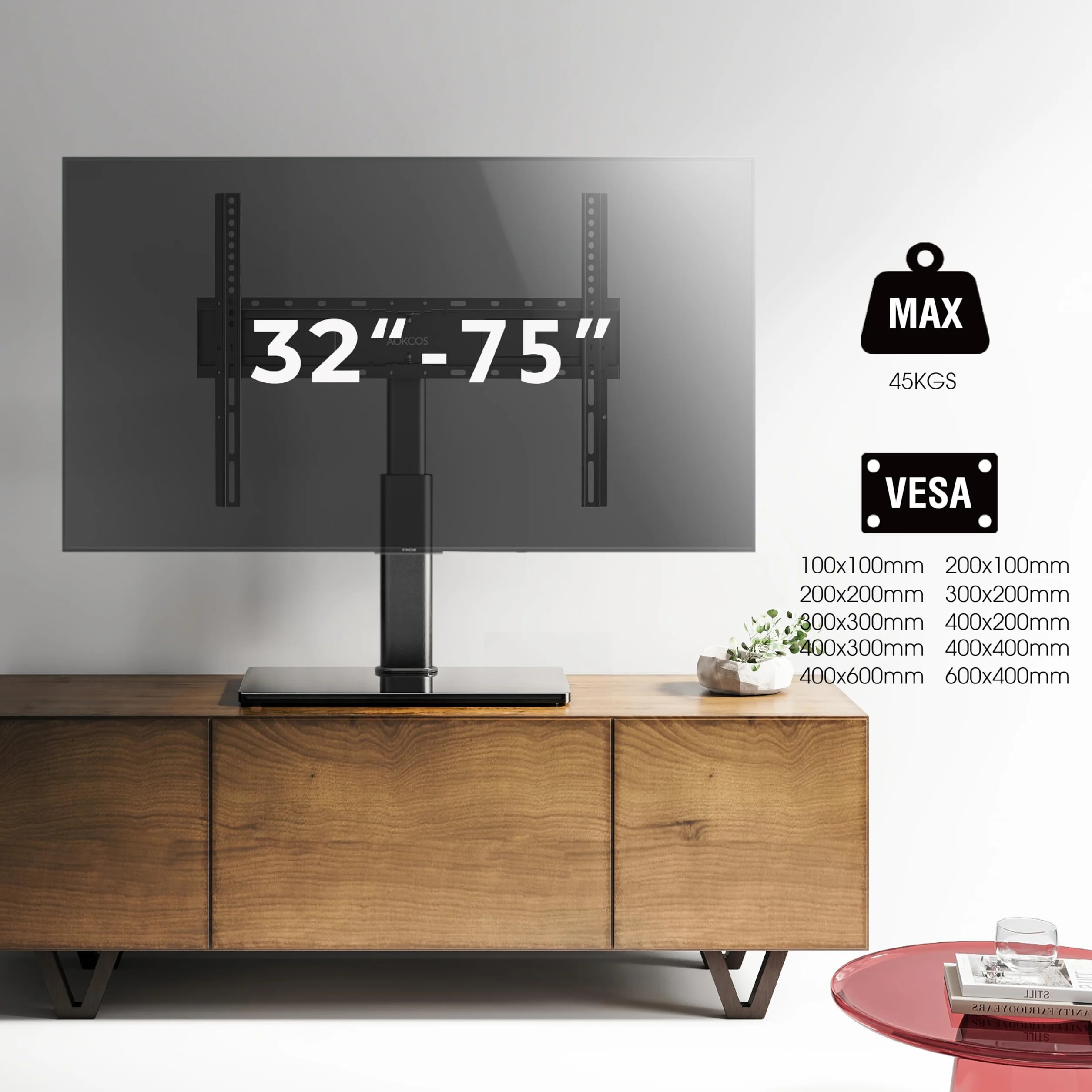 AOKCOS Soporte de TV para TV de 32-75 Pulgadas, Inclinable Giratorio Altura Ajustable, Máx VESA 600x400 mm 45KG
