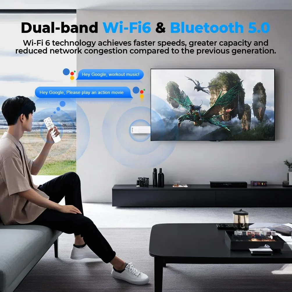 Android TV Stick 14.0, 4K TV Stick Box 2GB RAM 16GB ROM RK3518 CPU, Admite WiFi 6 2.4/5GHz Bluetooth 5.0 HDMI HDR10, Ultra HD Smart TV Stick Incluye Mando a Distancia por Voz Bluetooth 2026 Blanco