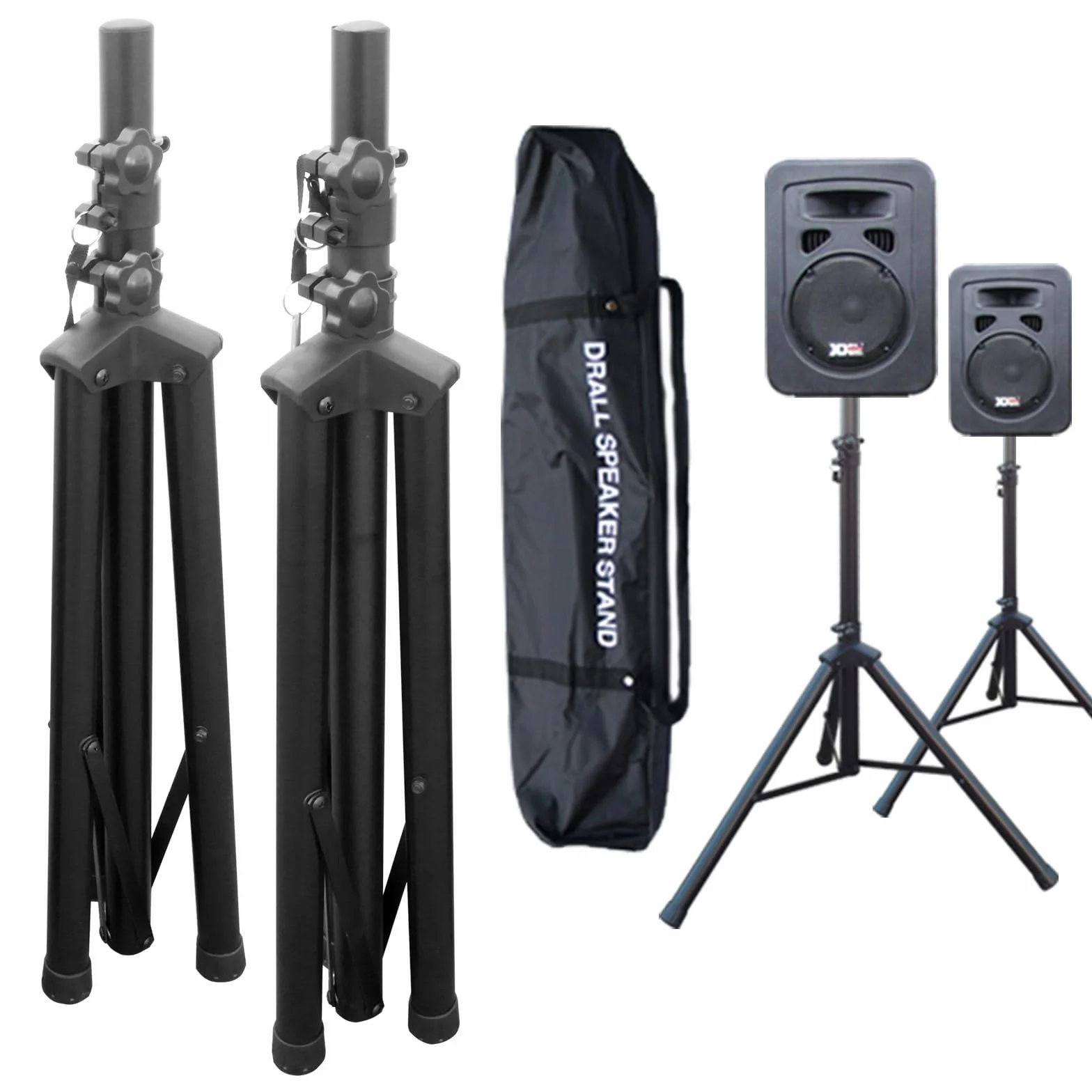 Soportes para Altavoces Ajustables con Trípode 100-180 cm 60 kg - Pack de 2 - Incluye Bolsa de Transporte - Modelo BS3x2_BS3TKx1