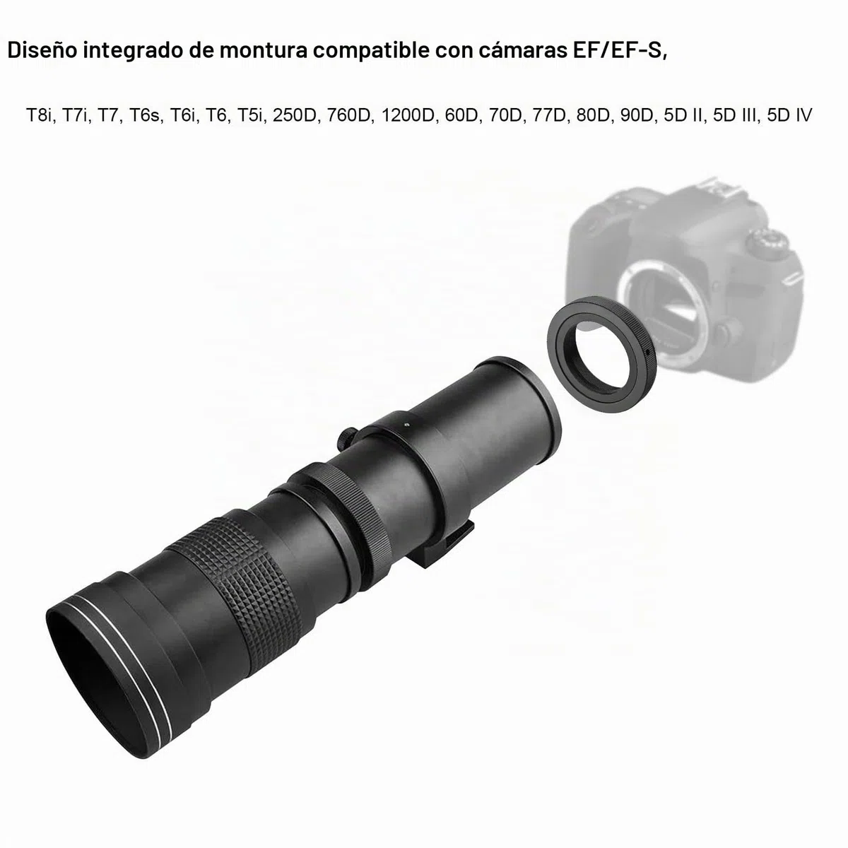 Andoer Objetivo de zoom para cámara MF F/8.3-16, 420-800 mm, montaje en T, universal, rosca 1/4, repuesto de superteleobjetivo completo compatible con cámaras EF/EF-S