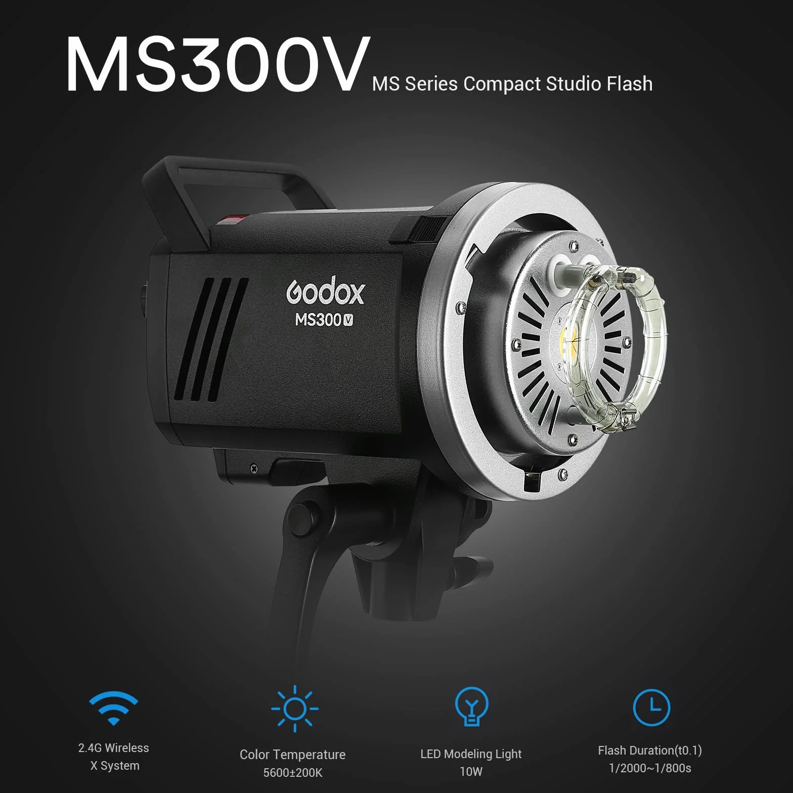 Godox MS300-V Flash de Estudio Compact, 300Ws 2.4G Wireless X System, LED Modelado Lámpara, Bowens Montura Monolight para Estudio Fotografía, Retrato