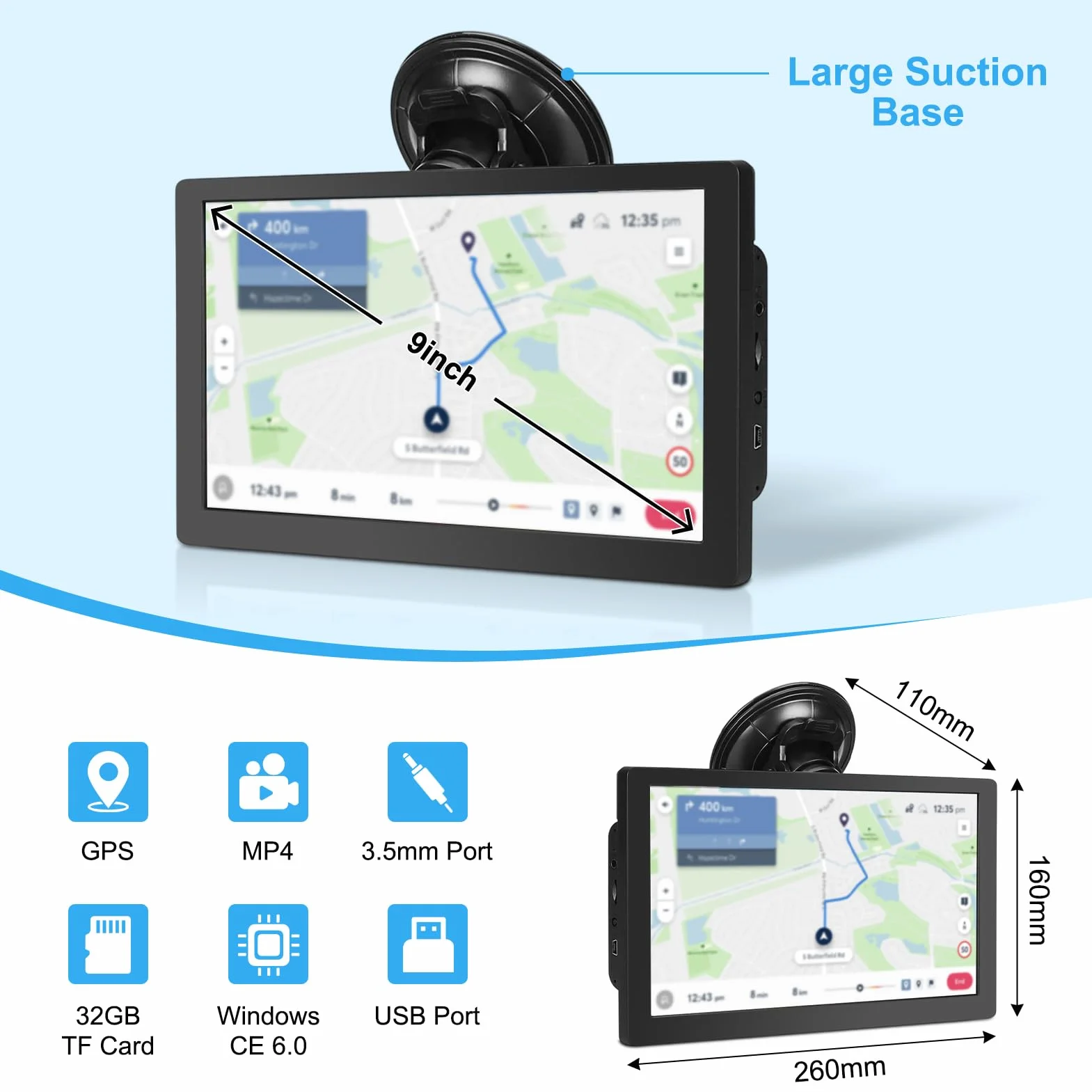 Navegador GPS 9 pulgadas para camiones conductores comerciales Europa Reino Unido mapas