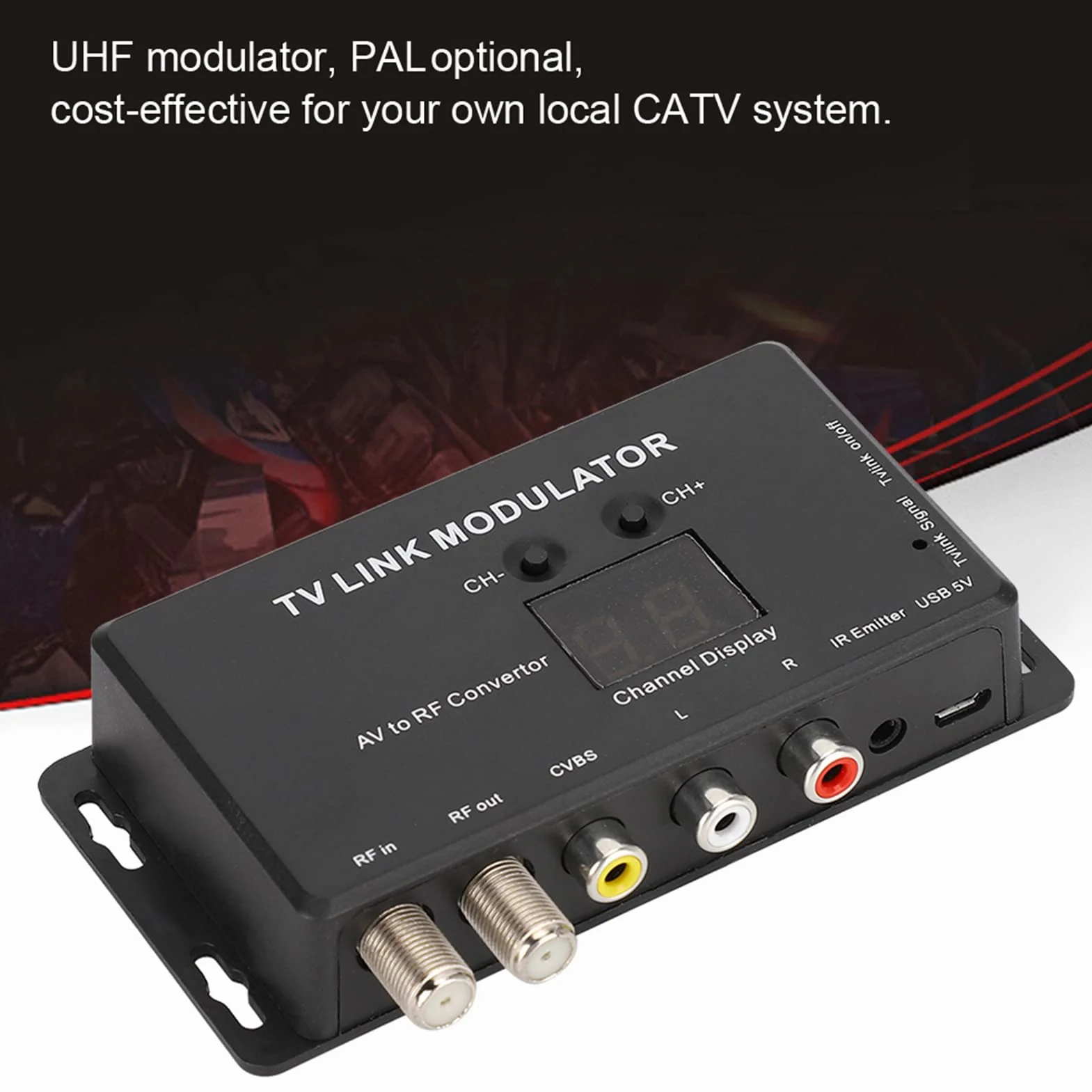 Asixxsix Modulador, modulador RF, conversor AV a RF Convierte señales de definición estándar a coaxial con decodificador y Fuentes AV para Sistema CATV