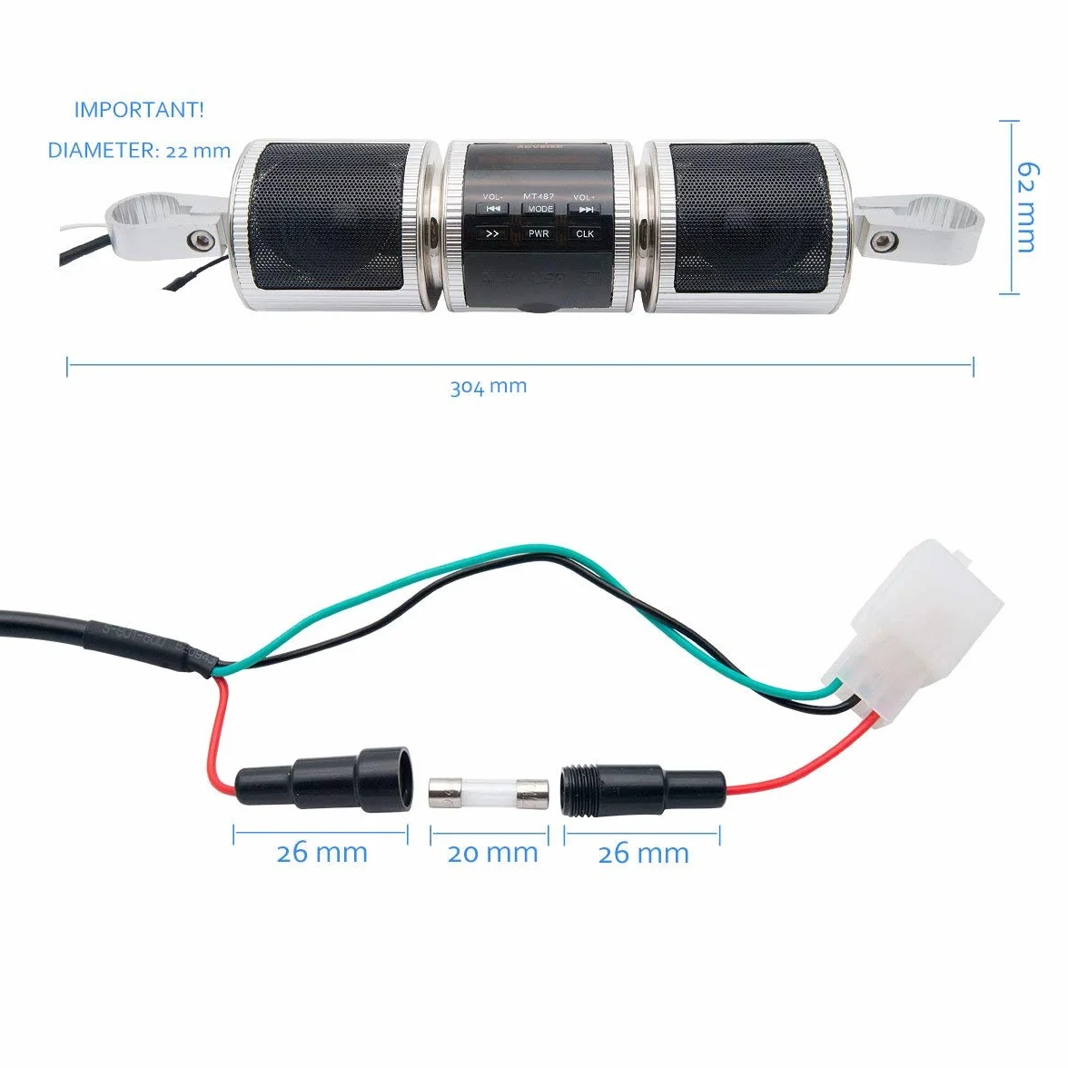 Riloer 12V Motocicleta Bluetooth Audio Sistema de Sonido, Impermeable Motocicleta MP3 Stereo Audio Radio Sonido Kit de Altavoces con Abrazadera de Montaje, Plata