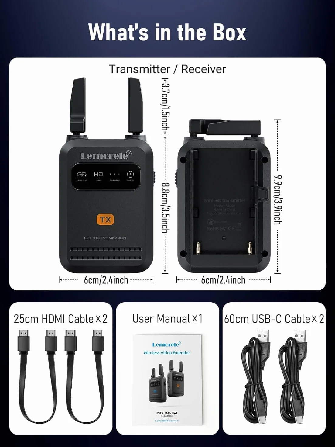 Lemorele HDMI Inalámbrico 200M con Antena Plegable, Transmisor y Receptor Vídeo (1 TX a 4 RX) con Loop-out y App para Cámara DSLR, Fotografía y Live Stream