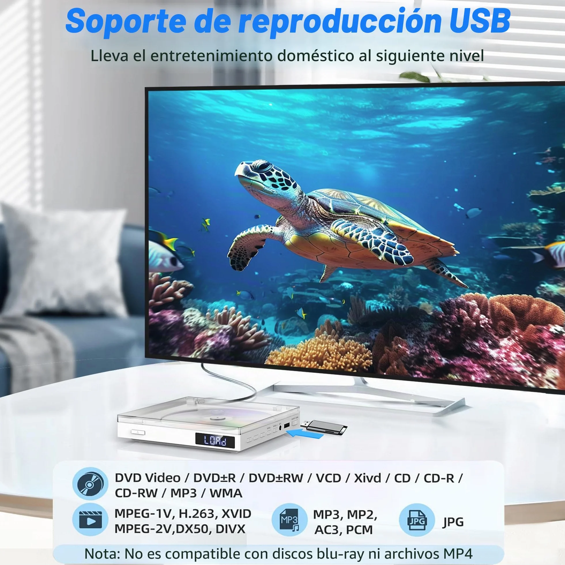 Reproductor de DVD Mini HDMI, sin restricción Regional, Escalado 1080P, Salida HDMI y AV, USB