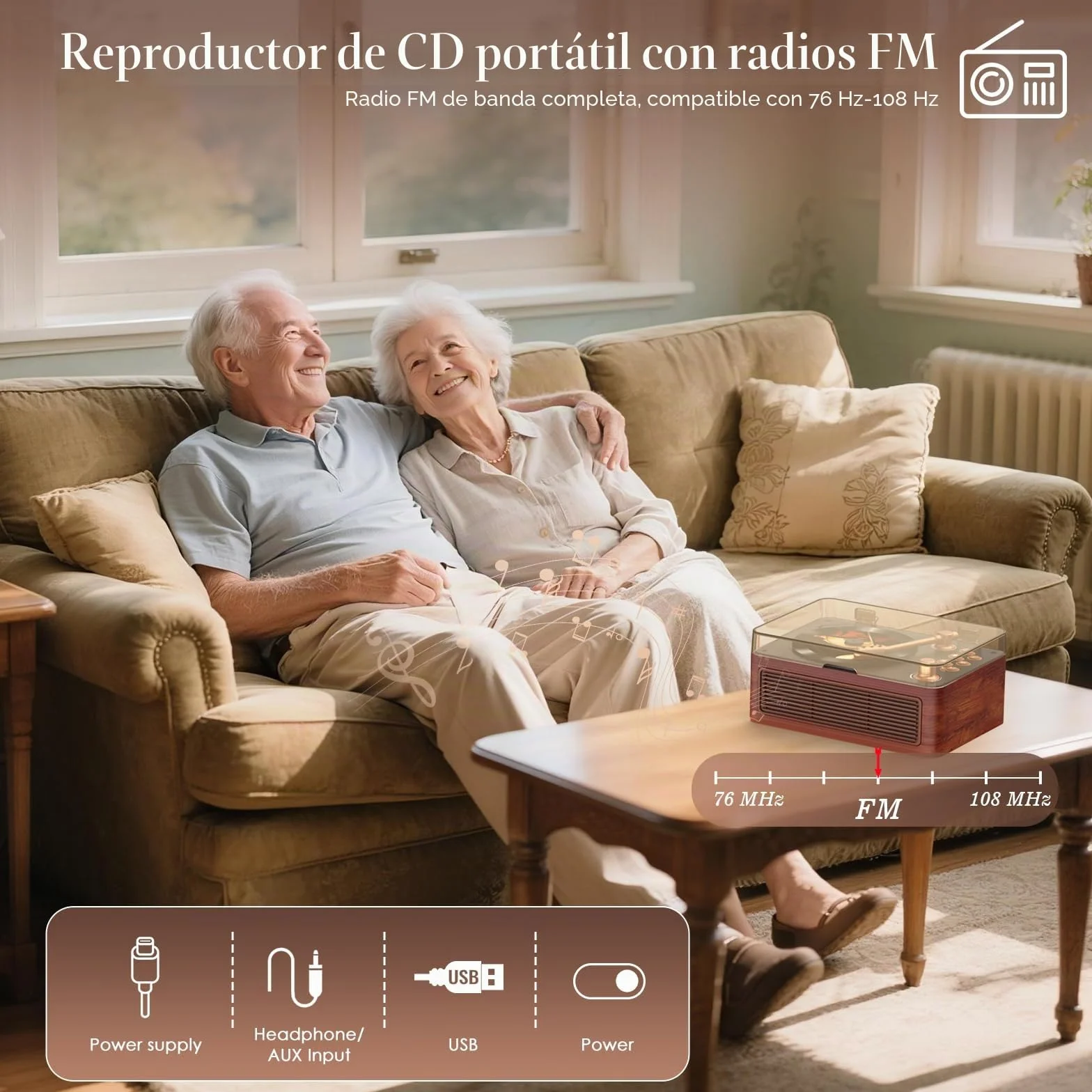 Kegaudio Reproductor CD Portatil Bluetooth con Radio y Mando a Distancia USB AUX Nogal