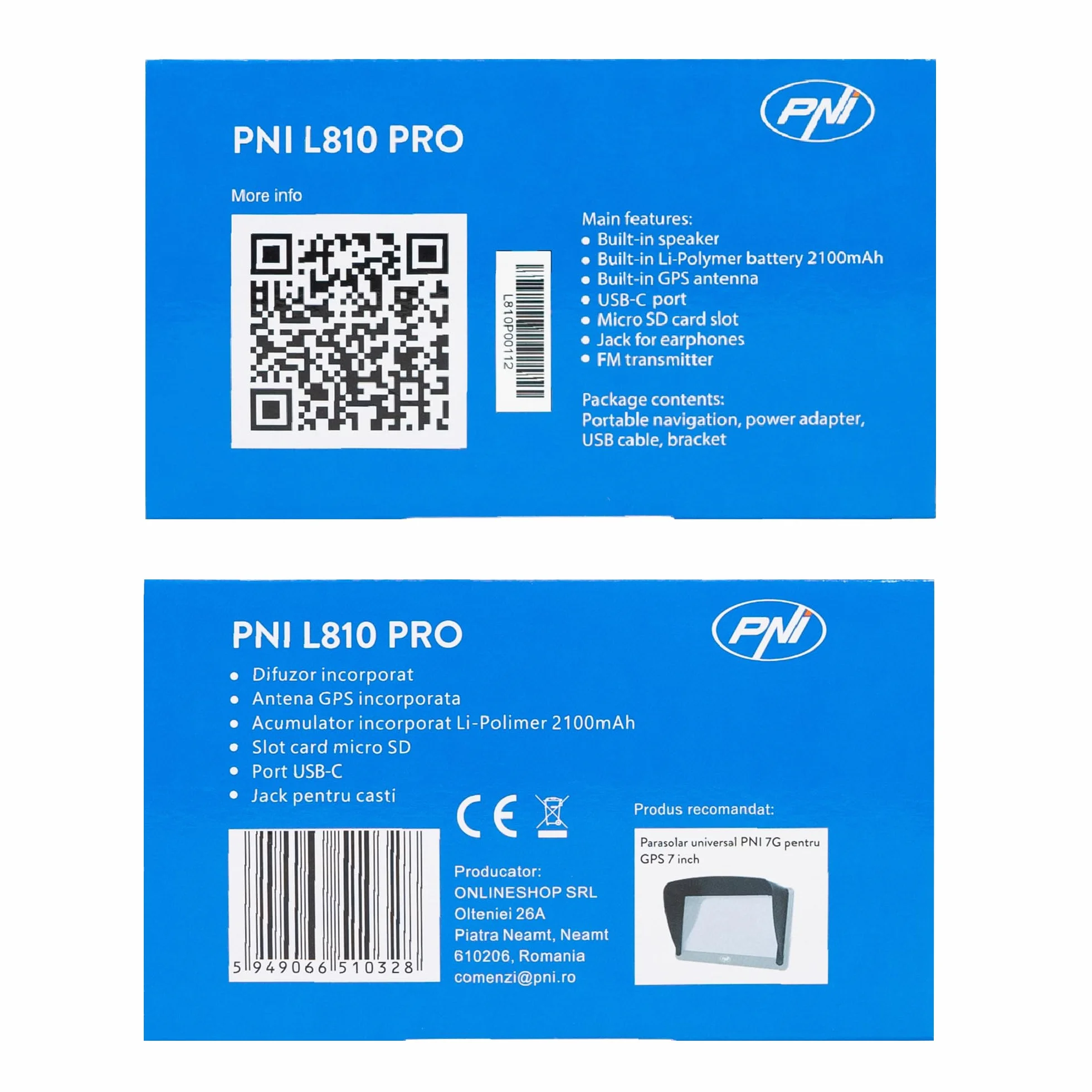 Sistema de navegación GPS PNI L810, 7 pulgadas, 800 MHz, 256M DDR, 8GB, transmisor FM, compatible con cualquier mapa, no hay mapa preinstalado