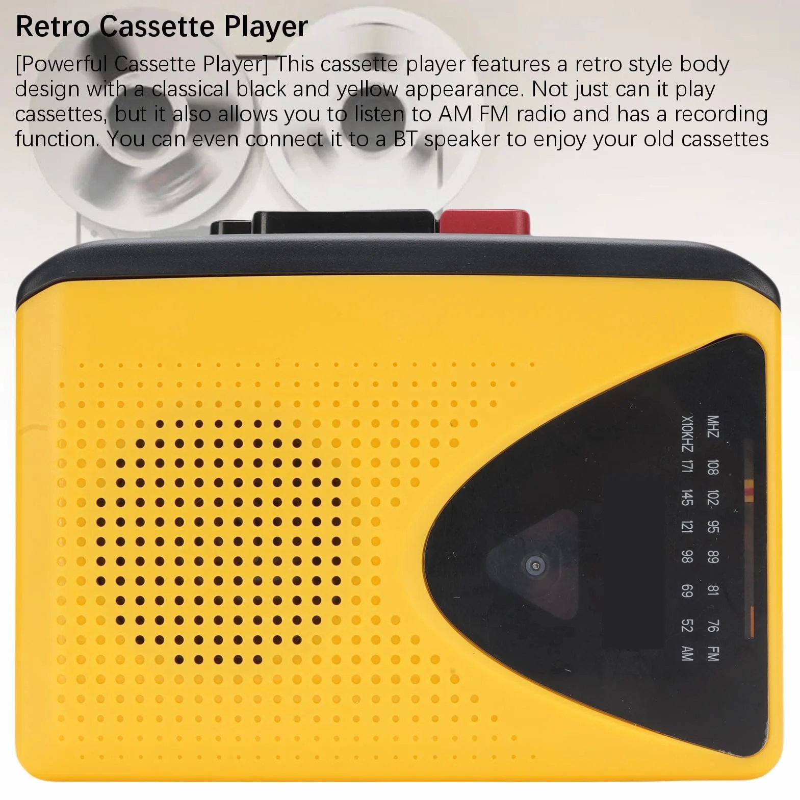 Reproductor de Cassette Portátil con Radio AM/FM, Bluetooth y Grabación Retro
