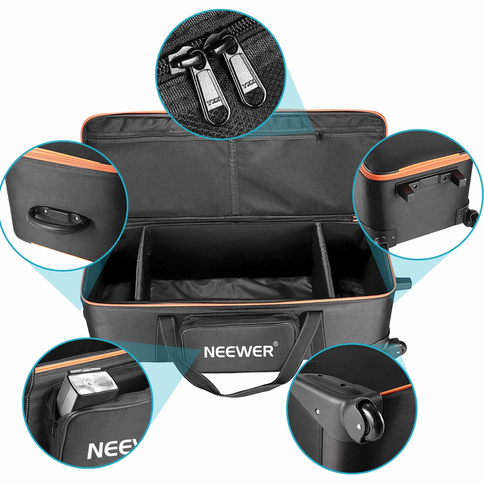 Neewer 10087972 - Bolsa de transporte para equipo de estudio de fotografía,96 x 39 x 29 cm, con correas acolchadas, rueda de compartimento y asa para soporte ligero