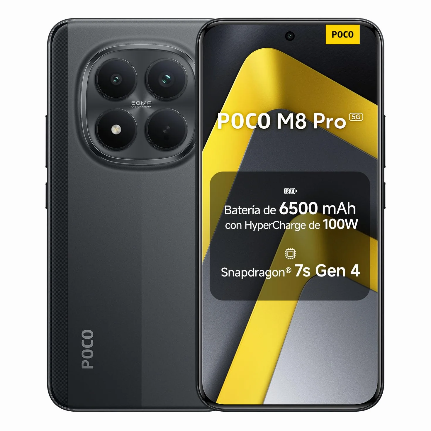 XIAOMI POCO M8 Pro 5G - Smartphone de 8+256GB, Pantalla de 6,83" 1.5K AMOLED, Snapdragon 7s Gen 4, cámara de 50MP, Hypercharge 100W, Cargador no Incluido, Negro (Versión ES)