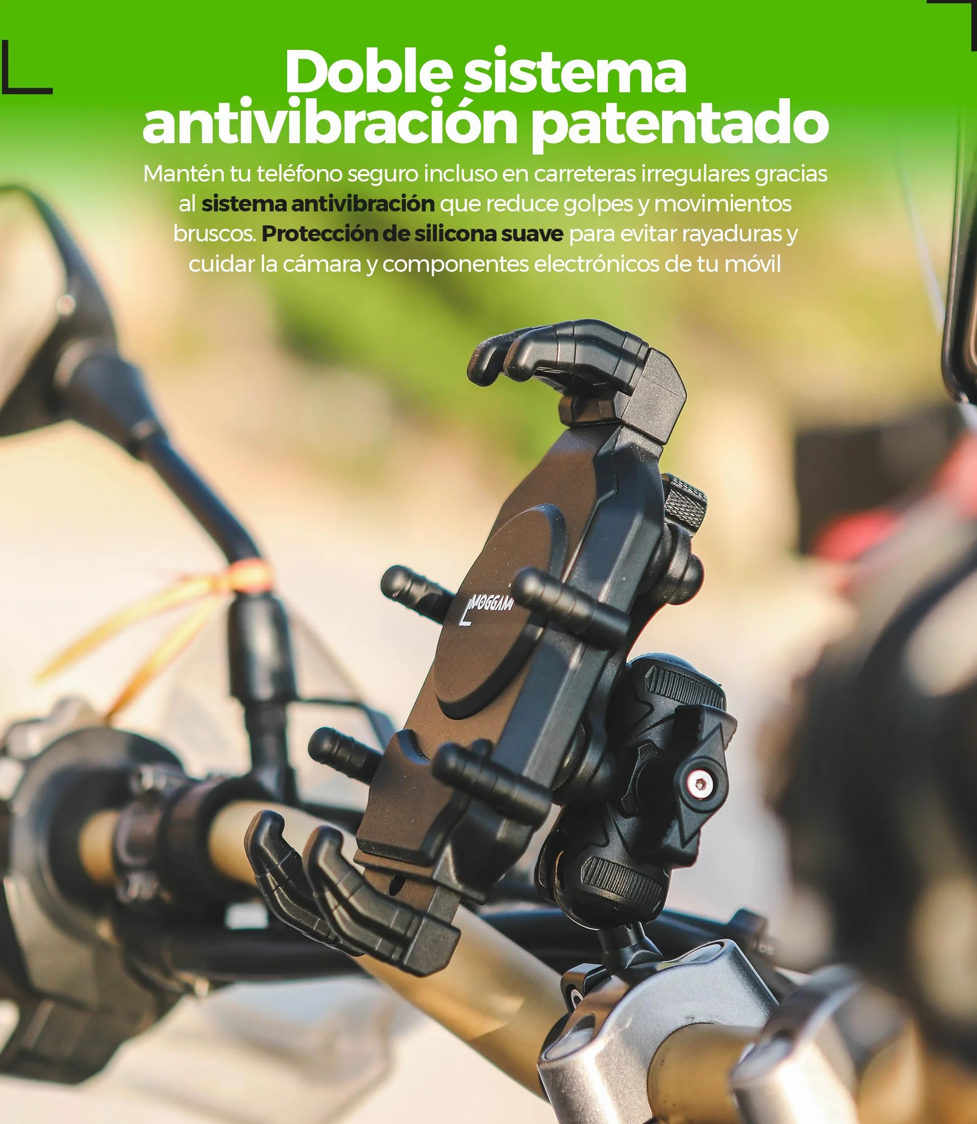 Soporte Móvil Moto Trail Antivibración Antirrobo Compatible Smartphones 5.4-7.2 Pulgadas
