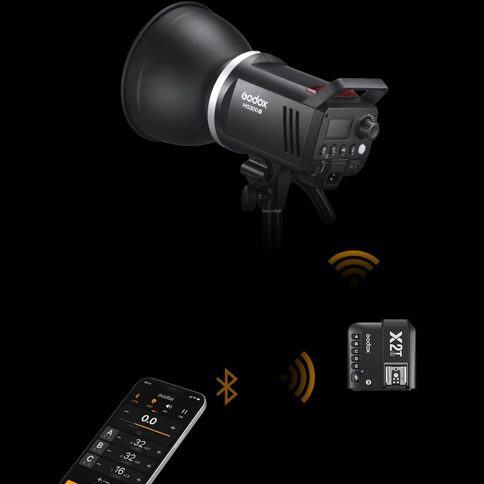 Godox MS300-V MS300V 300W Studio Flash, 5800K±200K, Sistema Inalámbrico 2.4G, Panel LCD, con Luz de Estilo LED, Tiempo de Recuperación de 0,1a 1,8s, Bowens Mountain Photoflash Monolito