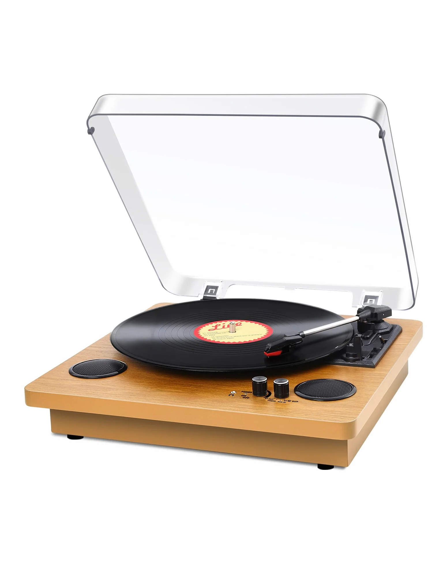 VIFLYKOO Tocadiscos de Vinilo, Tocadiscos Vintage Bluetooth 5.4 Giradiscos 3 Velocidades 33/45/78 RPM, Altavoces Incorporadas, Reproductor Vinilo con Grabación Digital, Salida RCA/Aux in/Auriculares
