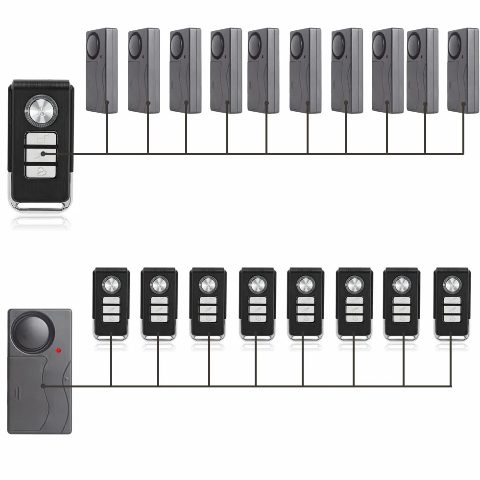 Mengshen Inalambrico Antirrobo Vibracion Puerta Ventana Alarma Sensor de Movimiento Alarma con 2 Mandos a Distancia para Bicicletas EBikes Scooter Coche (4 sensores con 2 mandos a Distancia)