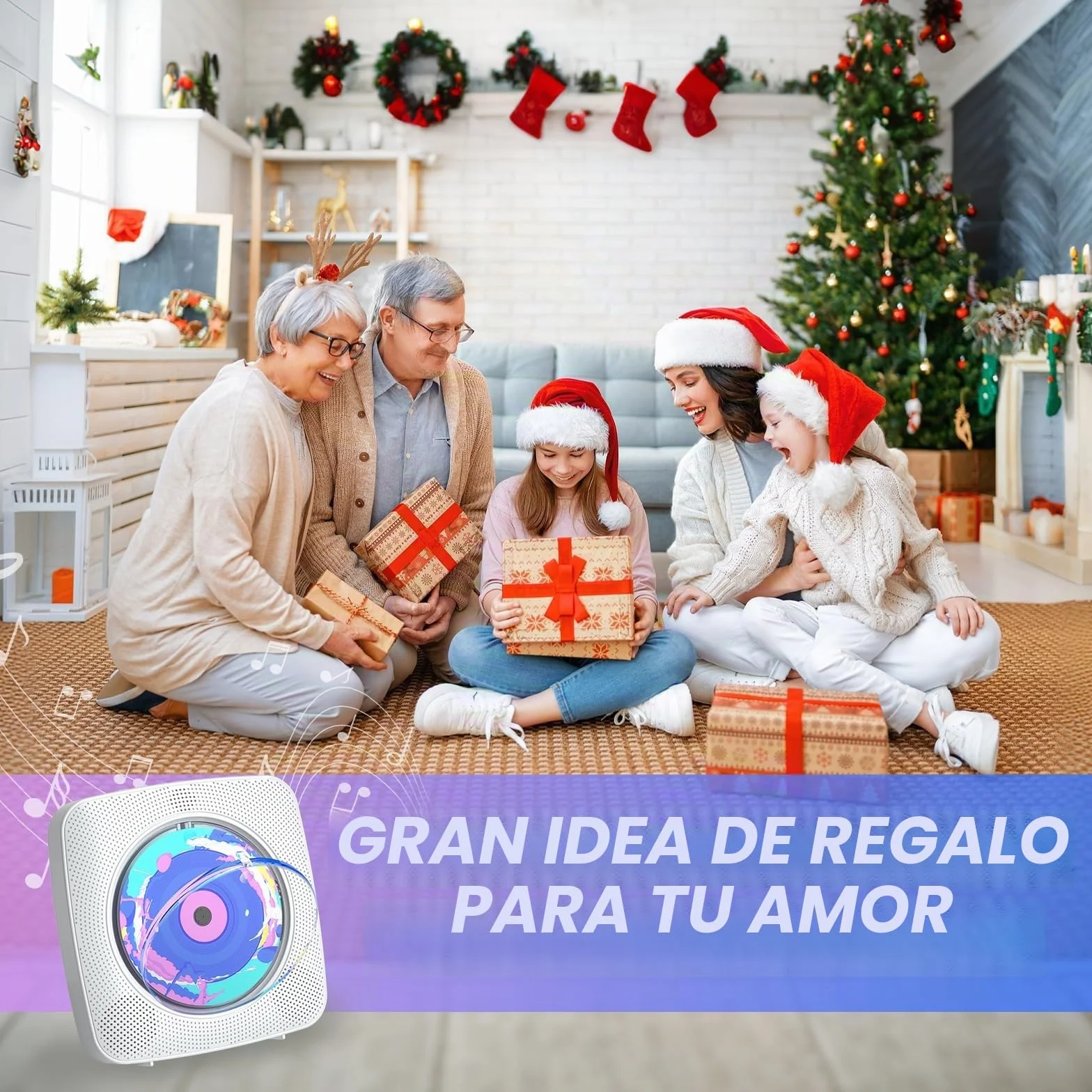 Reproductor de CD Portatil: Kegaudio Reproductor CD Bluetooth con Altavoces Mando a Distancia Bluetooth sobremesa montado en la Pared con Soporte Reproducción USB/AUX Blanco