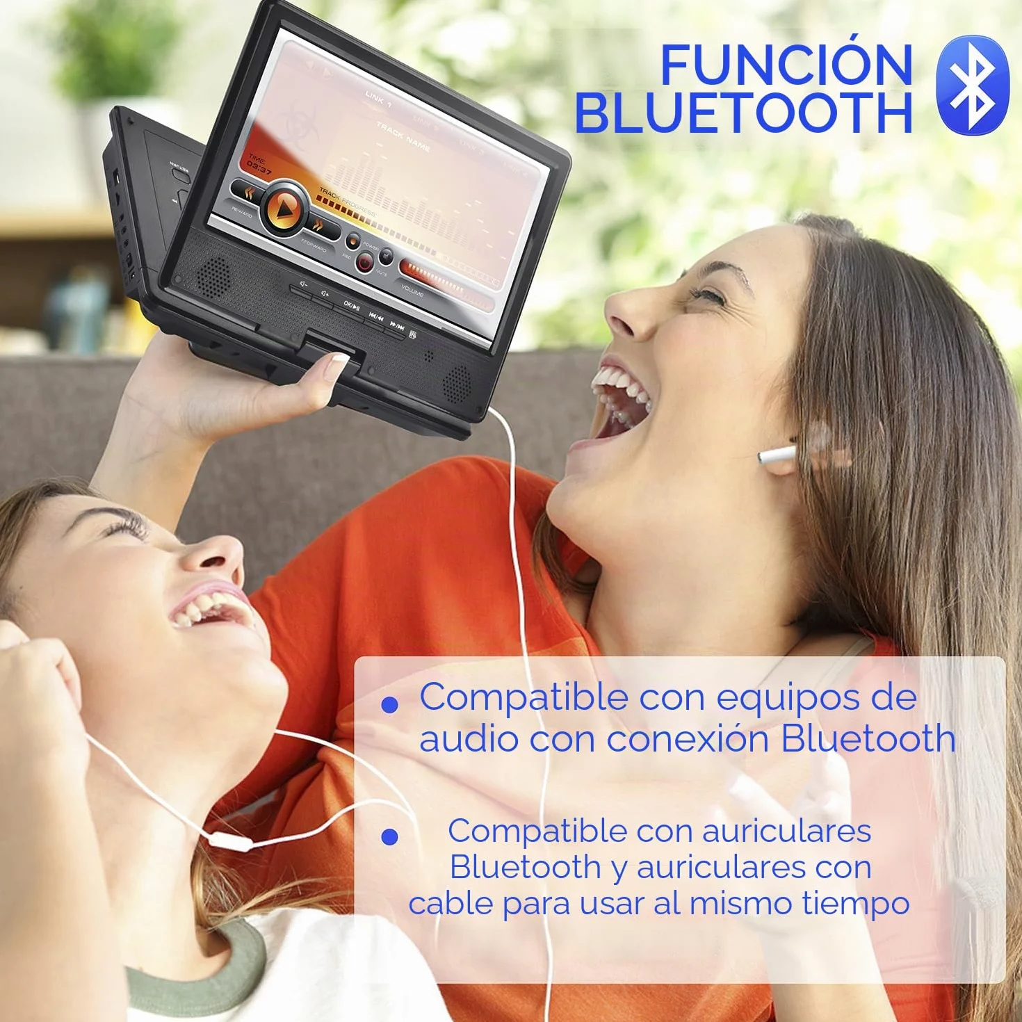 YOOHOO Reproductor de DVD portátil Bluetooth 12,5" Pantalla giratoria 10,5" Libre Regiones MKV MP4 WAV CD