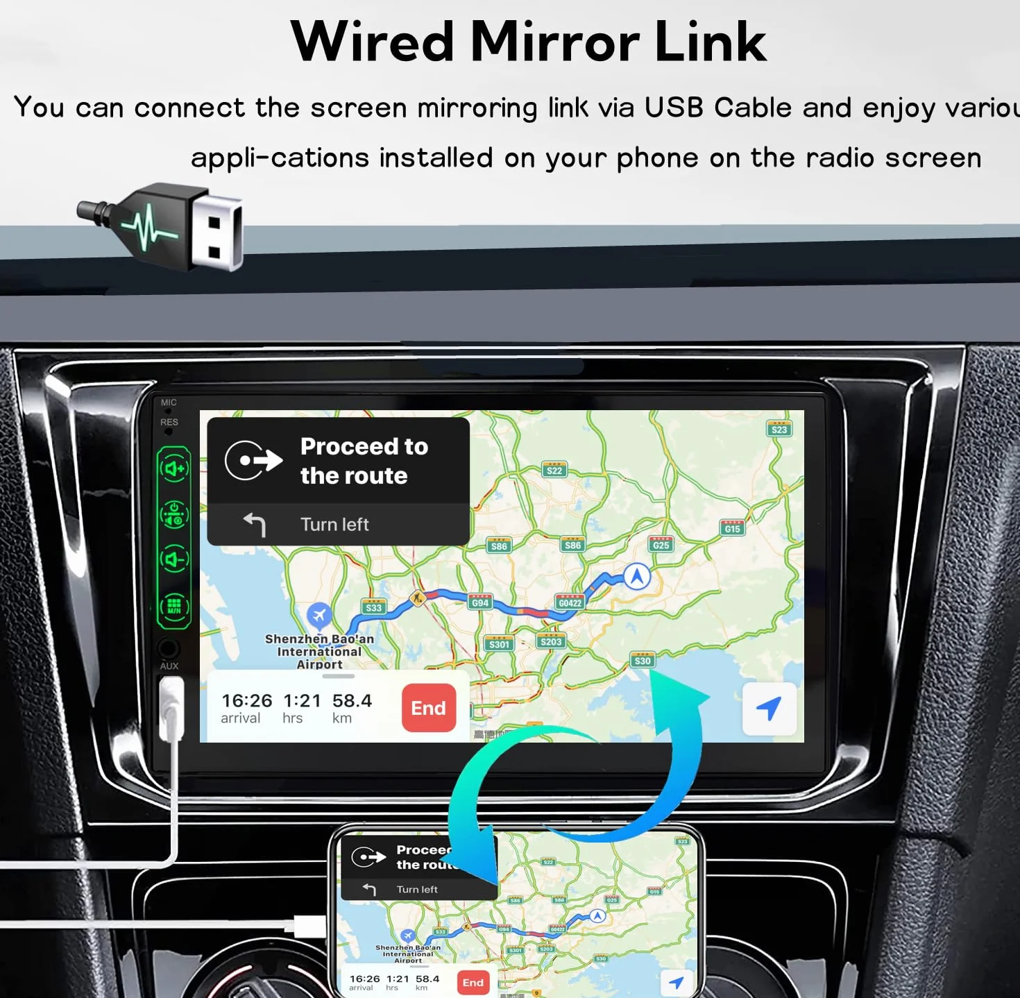 Radio Coche 1 DIN con CarPlay y Android Auto - Pantalla Táctil de 7 Pulgadas, Autoradio con Bluetooth y Soporte Mirror Link para iOS/Android con Cámara de Respaldo