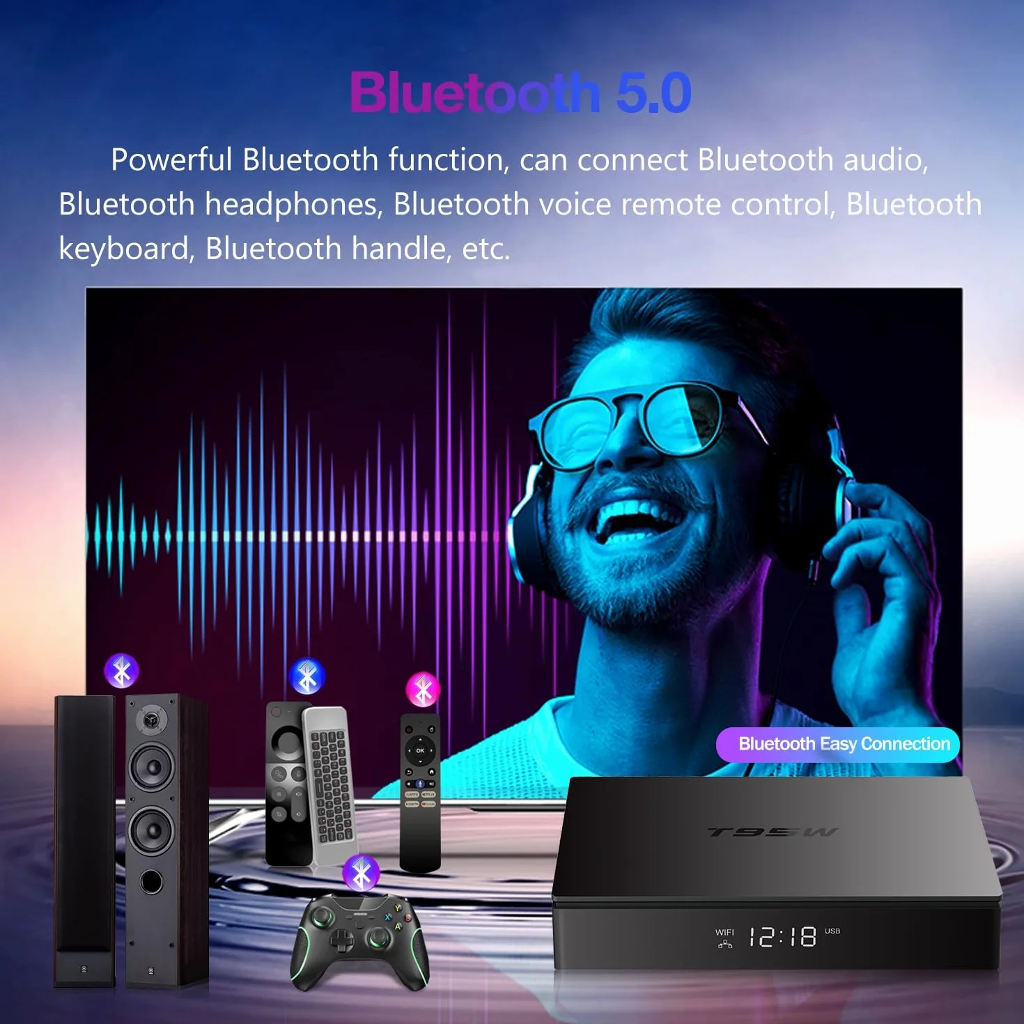 Android TV Box,T95W Android 11.0 Box 4GB RAM 64GB ROM Amlogic S905W2 Quad-Core Cortex-A53 G31 GPU Support 4K 3D 1080P AV1 2.4/5.0GHz WiFi BT5.0 10/100M Ethernet HDMI 2.1 H.265 Smart TV Box