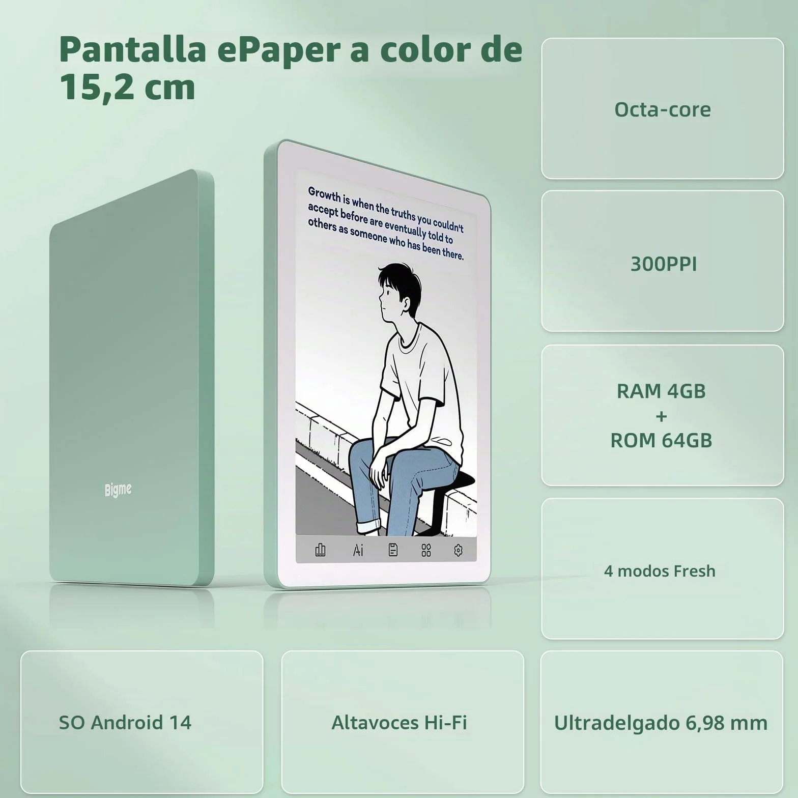 Bigme B6 Lector ePaper color 6 pulgadas Android 14 4+64GB Verde