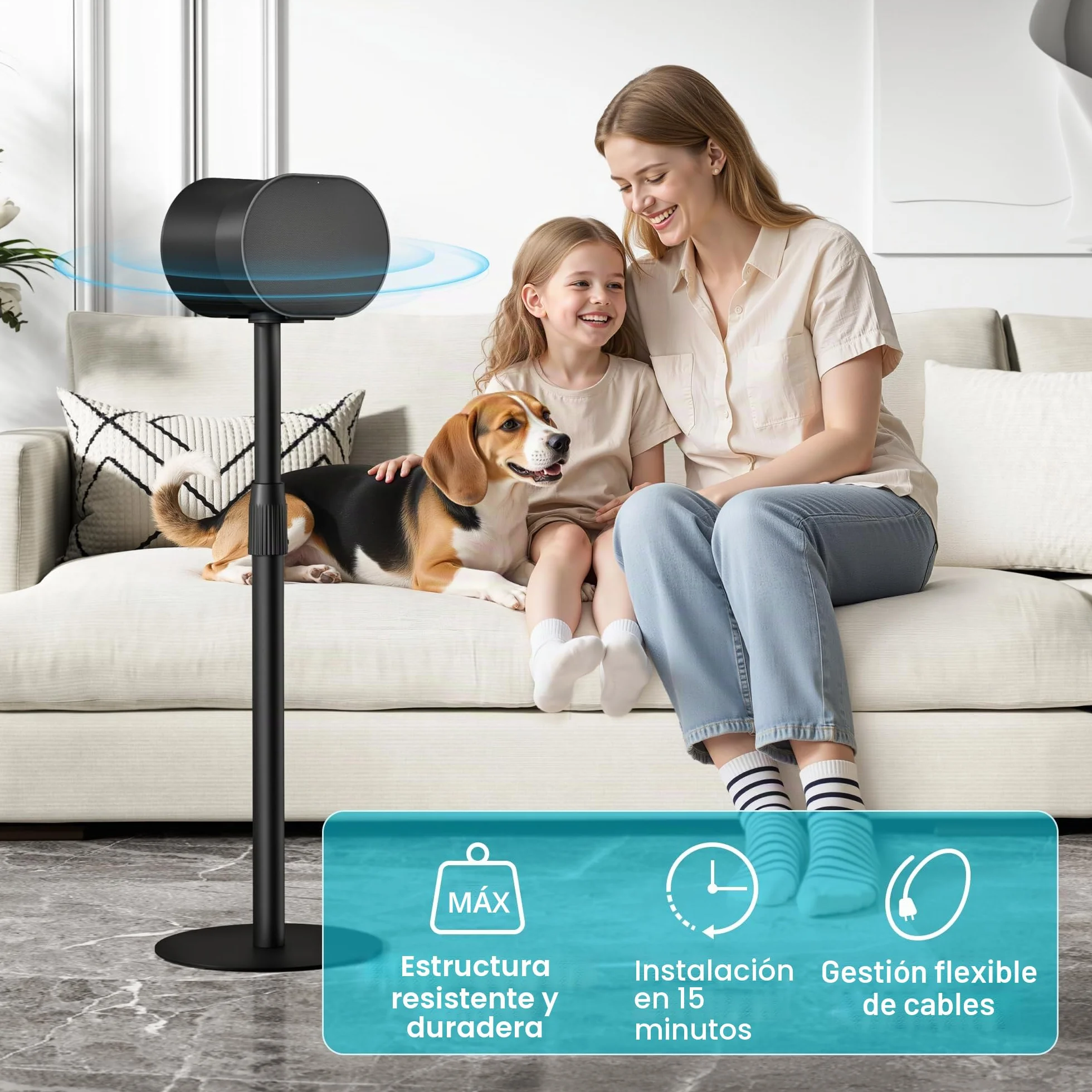 PEGZONE Soportes para Altavoces compatibles con SONOS Era 300 & 100, Juego de 2 Soportes de Suelo de Altura Ajustable de 683 mm a 1082 mm, Cada uno soporta 5 kg, gestión de Cables