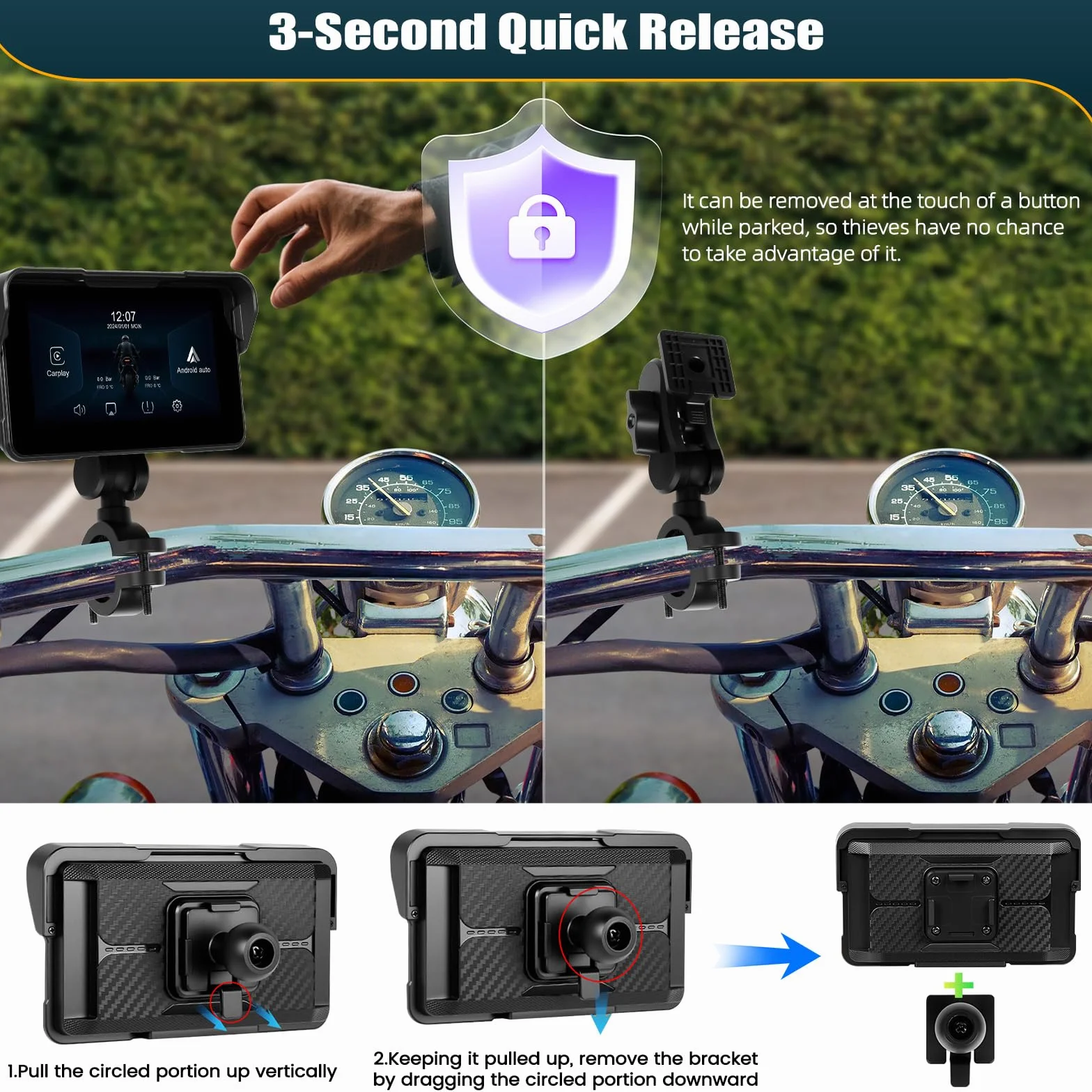 CAMECHO Moto Carplay Pantalla 5 Pulgadas Wireless Carplay Android Auto IP68 Navegación a Prueba de Agua