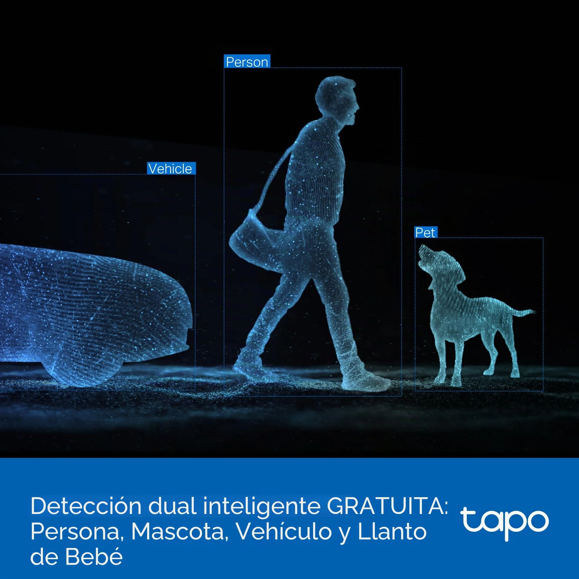 Tapo C245D Cámara de vigilancia WiFi Interior Doble Lente 2K Seguimiento automático 360° Detección IA Personas Mascotas Vehículos Visión Nocturna Audio bidireccional Almacenamiento Local