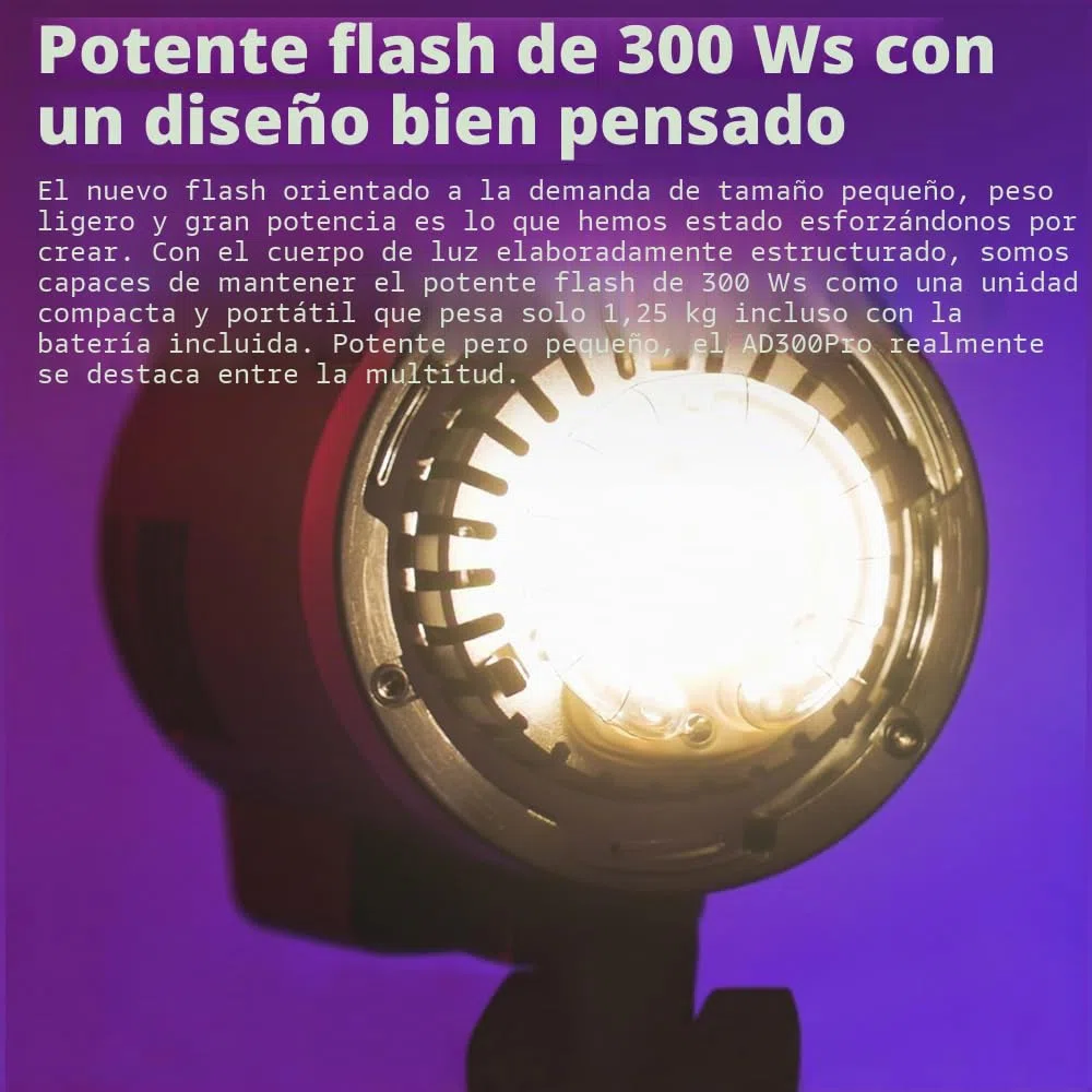 Godox AD300Pro AD300 Pro Mochila con 2 Flashes 300W 2.4G TTL 1/8000 HSS, 0.01-1.5s Tiempo de Reciclaje, 320 Plena Potencia con batería de Litio de 2600 mAh.