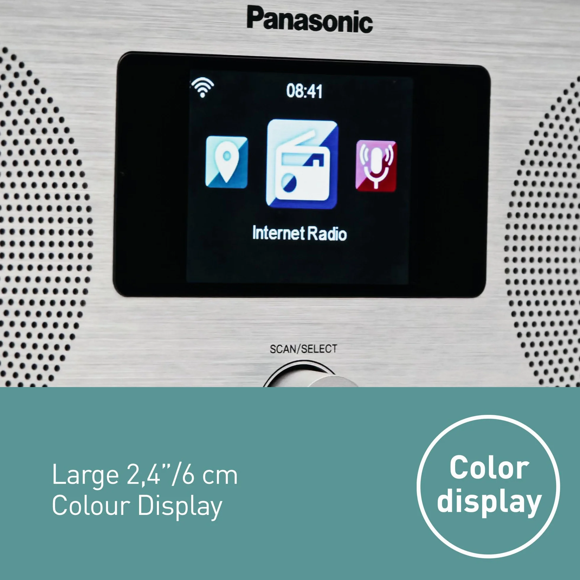 Panasonic RF-D40EG-K Radio de Internet y Dab+/FM con Bluetooth, 6 W, Altavoces de 7,5 cm, LCD a Color TFT de 2,4", Alarma y Temporizador de Apagado, Mando a Distancia, USB, Wi-Fi, Negro