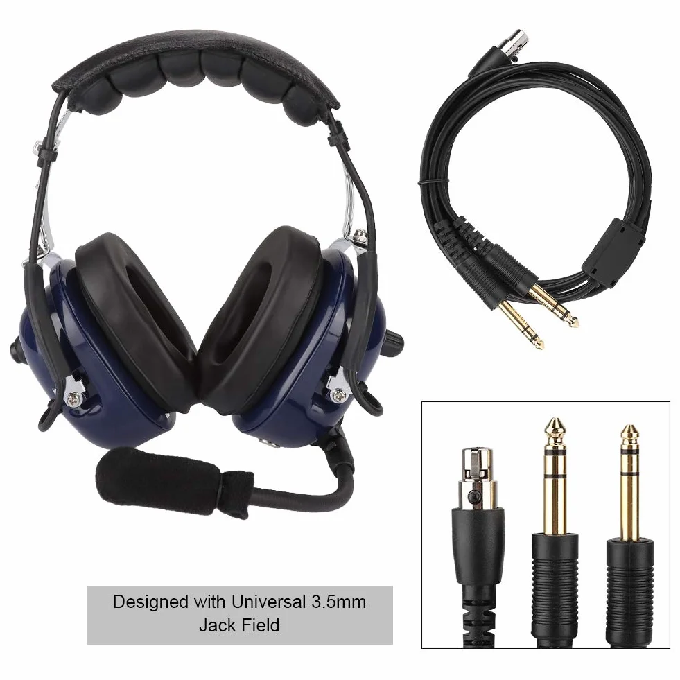 ASHATA Auriculares de aviación general de 3,5 mm, auriculares piloto de doble enchufe, auriculares de reducción de ruido para pilotos