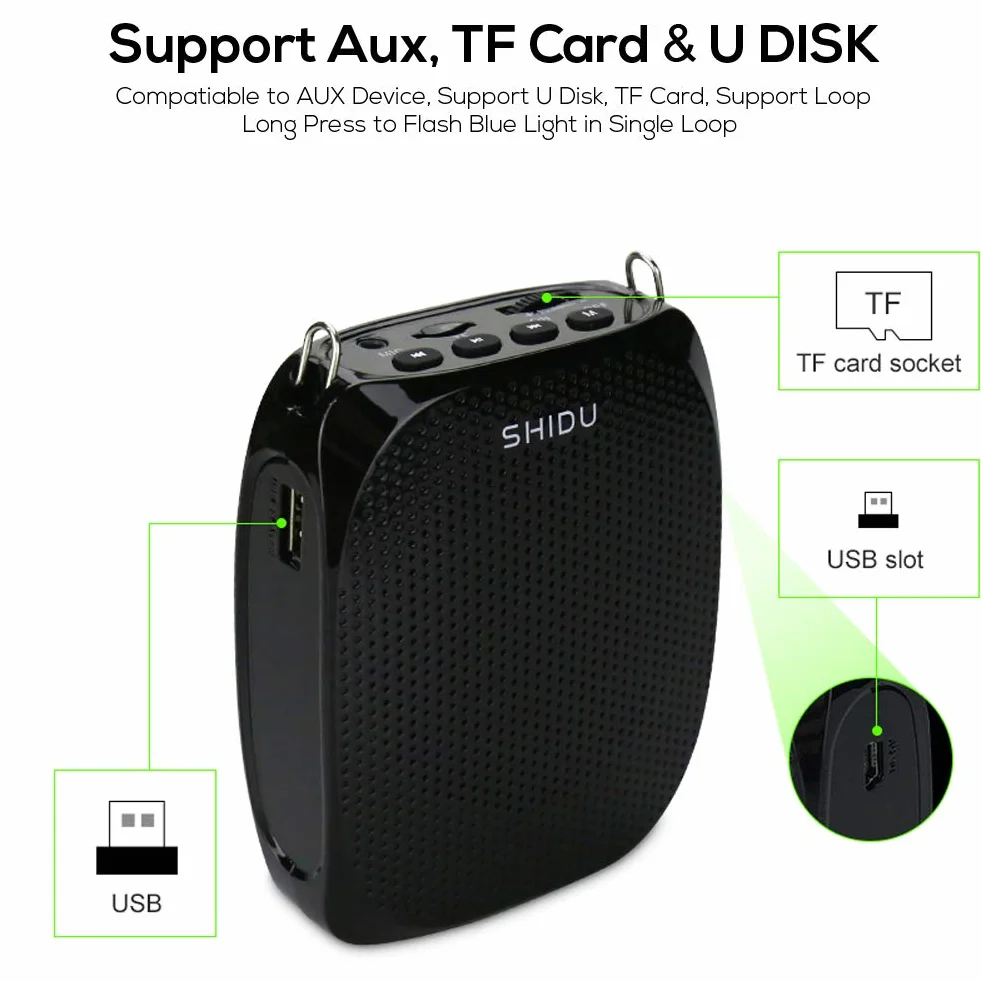 Amplificador de Voz inalámbrico SHIDU S615 Mini Altavoz portátil con micrófono10W Recargable Sistema de megafonía amplificadores Voz micrófonos para Profesores, guías turísticos,Yoga