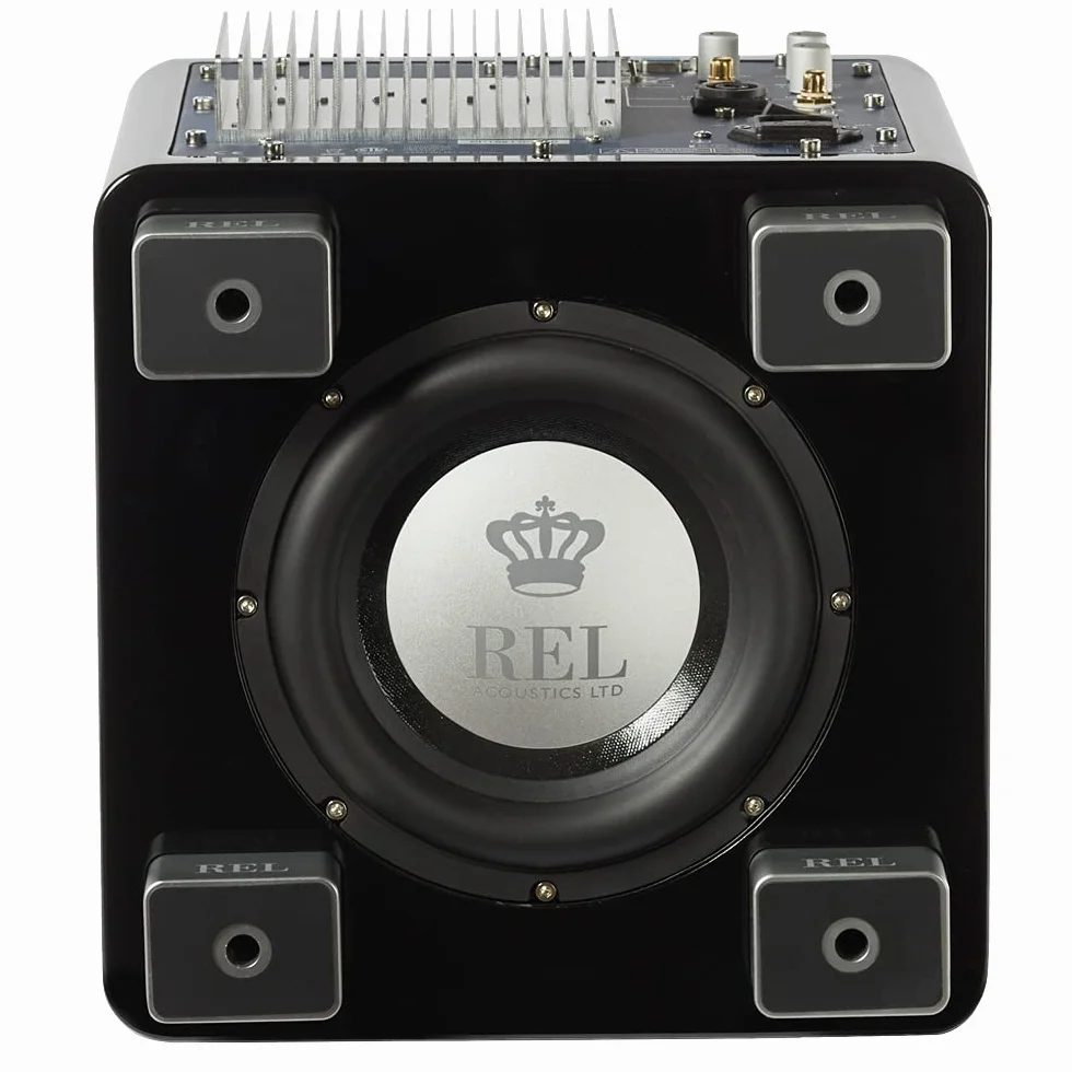 REL Acoustics T/5x Subwoofer, controlador de 20,3 cm de disparo hacia abajo, puerto inalámbrico Arrow, negro brillante de alto brillo