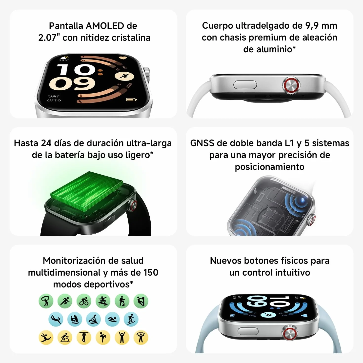 XIAOMI Redmi Watch 6, Reloj Inteligente Mujer y Hombre, Pantalla AMOLED 2.07'', Monitoreo cardíaco, sueño y estrés, 150+ Modos Deportivos, 24 Días de Batería, 5ATM, GPS, iOS & Android, Negro