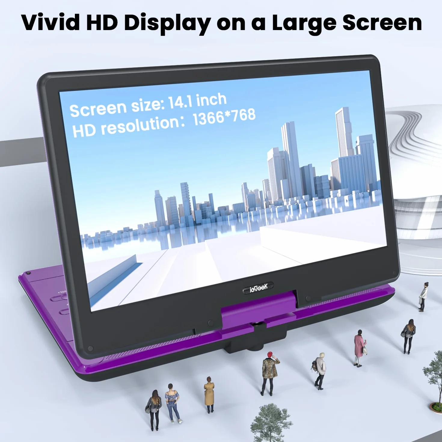 ieGeek Reproductor de DVD portátil de 16.9 pulgadas con pantalla giratoria de 14.1 pulgadas, entrada HDMI, batería recargable de 6 horas, sin región, reproducción USB/SD, regalo ideal para personas