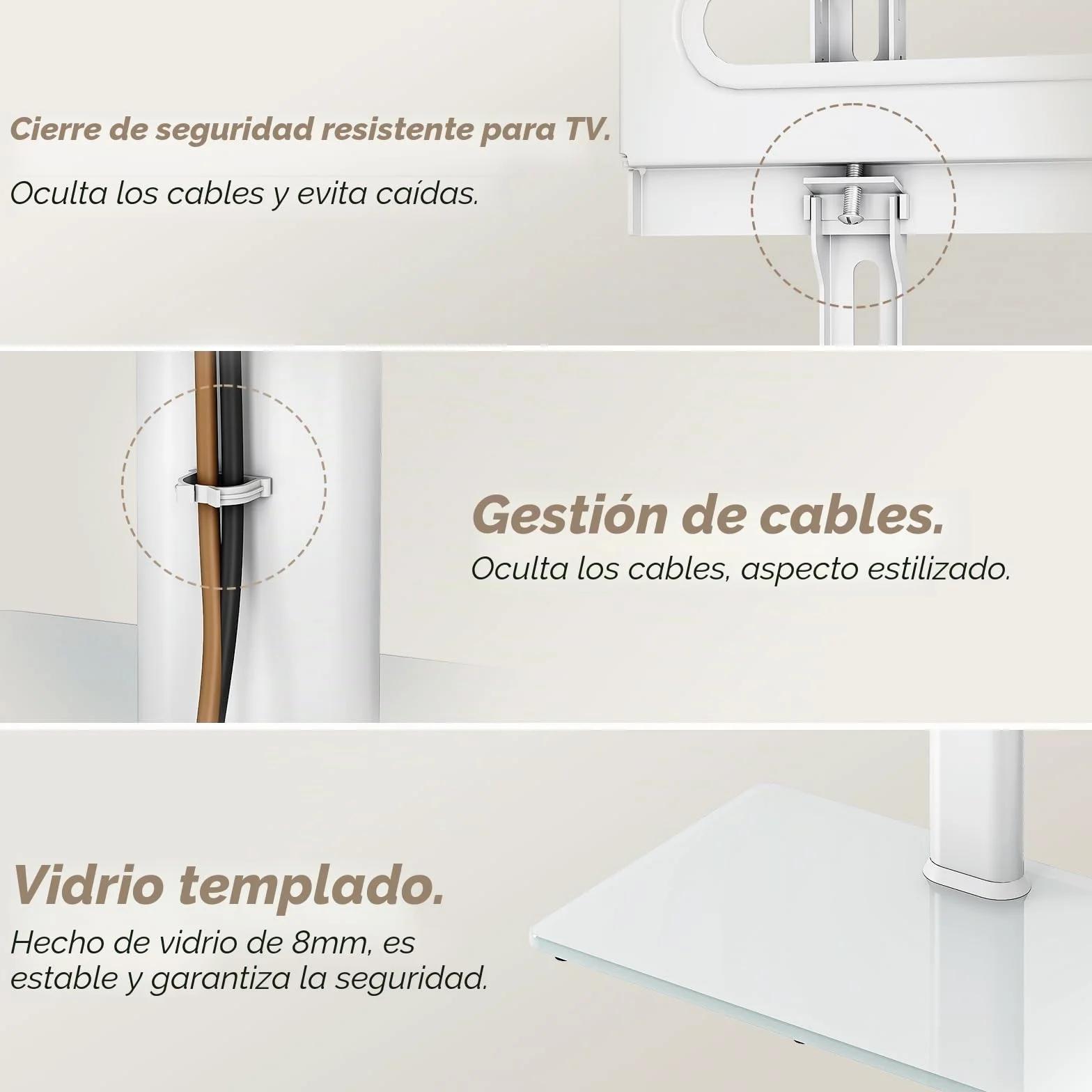 Soporte de TV universal para piso con montaje, giro de 70 grados, 9 niveles de altura ajustable y diseño que ahorra espacio para la mayoría de televisores LCD, LED, OLED de 27 a 65 pulgadas, blanco