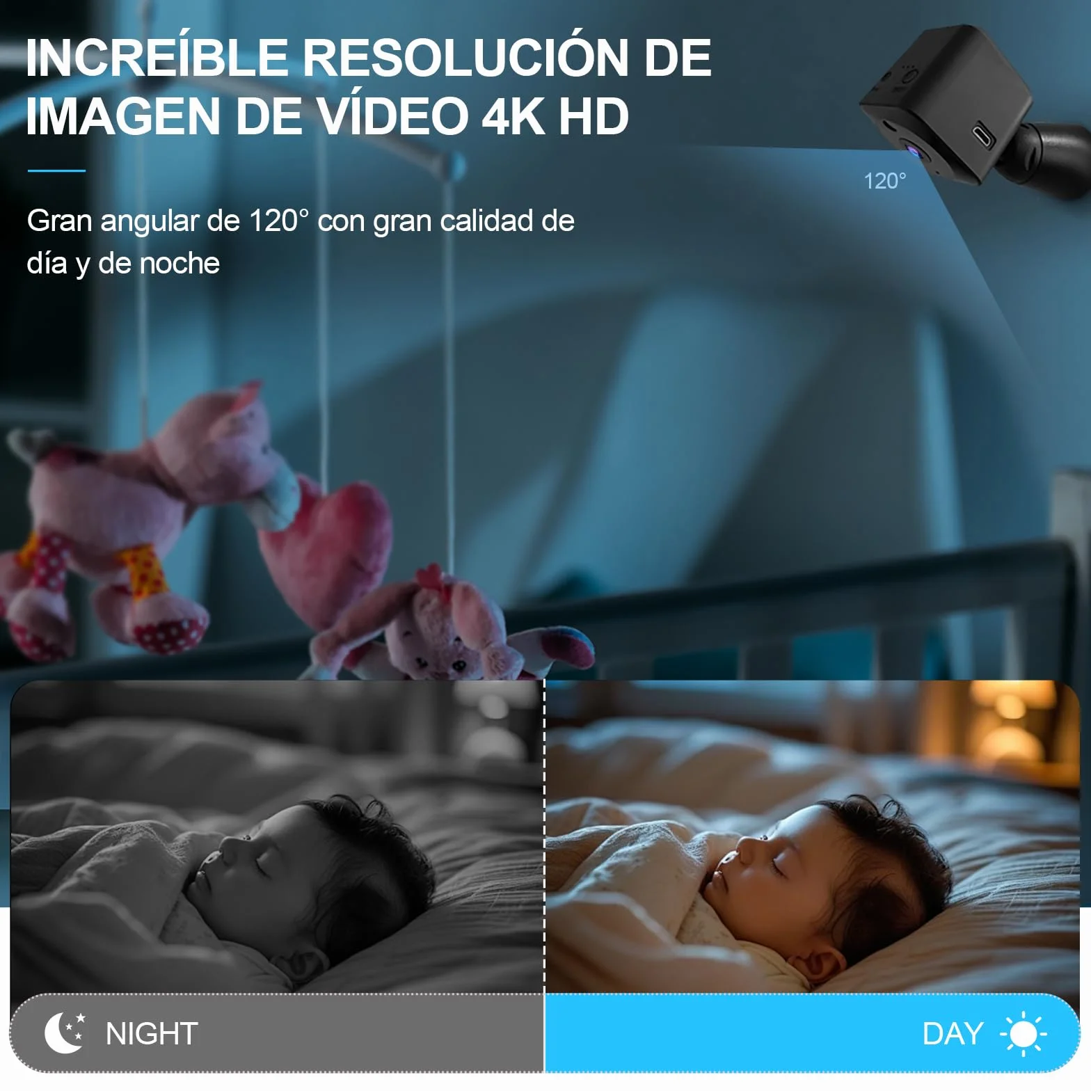 AOBOCAM Camara Espia 4K HD Mini WiFi (2.4Ghz) Camara para Ver En El Movil, Interior/Exterior Mini Cámaras De Vigilancia inalambricas Larga Duracion Detección de Movimiento (B1)
