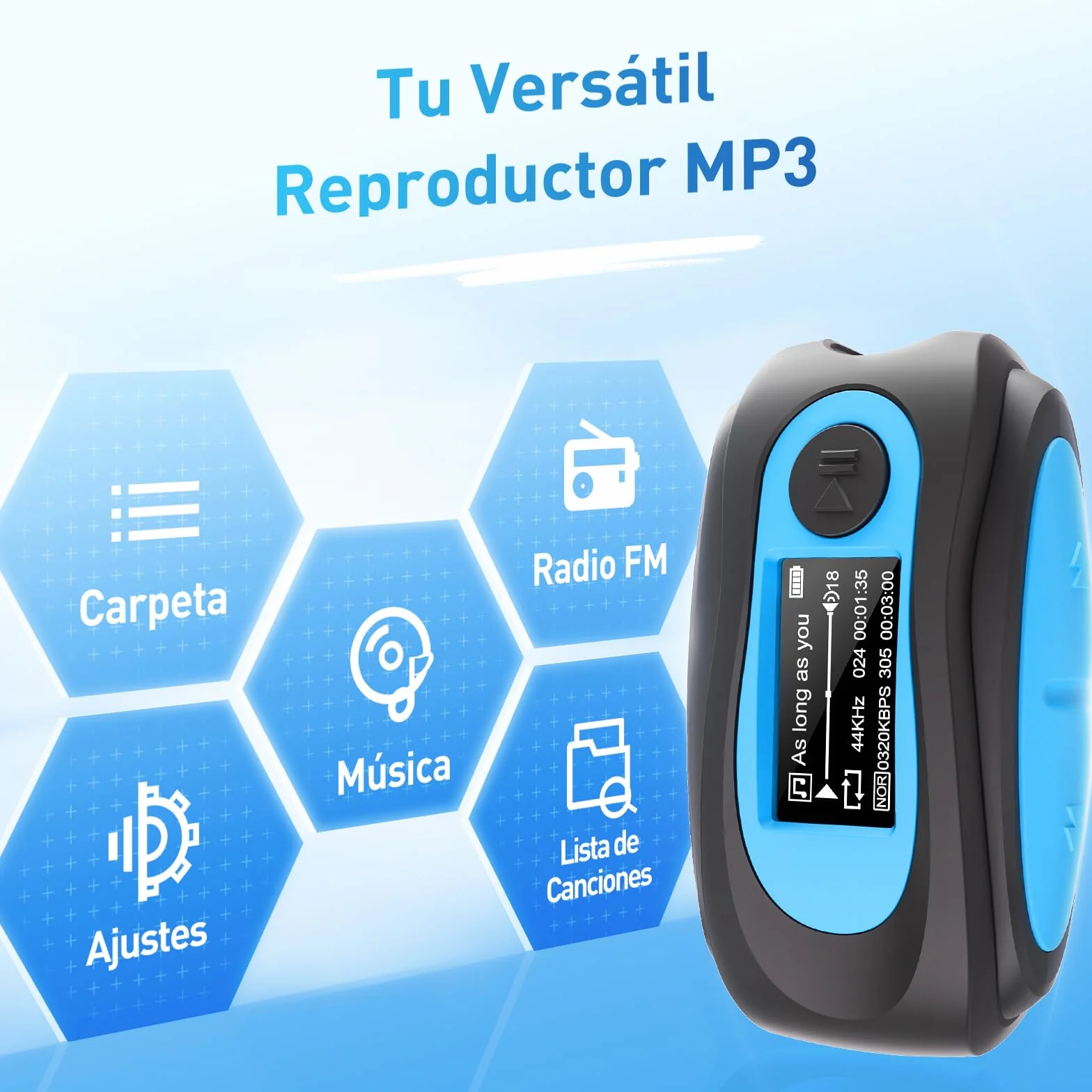 AGPTEK S07 Clip MP3 Player Waterproof IPX8 8GB Azul