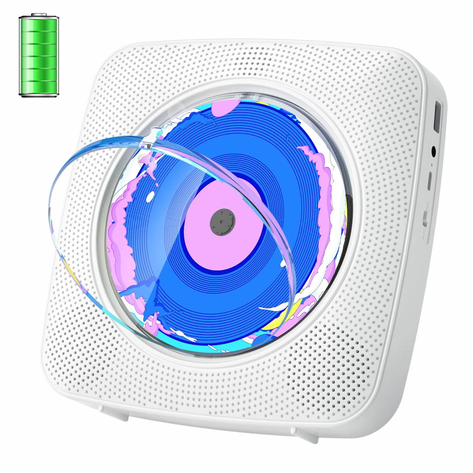 Reproductor de CD Portatil: Kegaudio Reproductor CD Bluetooth con Altavoces Mando a Distancia Bluetooth sobremesa montado en la Pared con Soporte Reproducción USB/AUX Blanco
