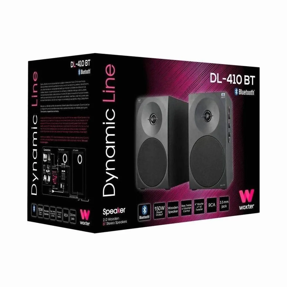 Woxter Dynamic Line 410 BT Altavoces estéreo 2.0 150W Bluetooth Madera 4 Pulgadas Tweeter Negro