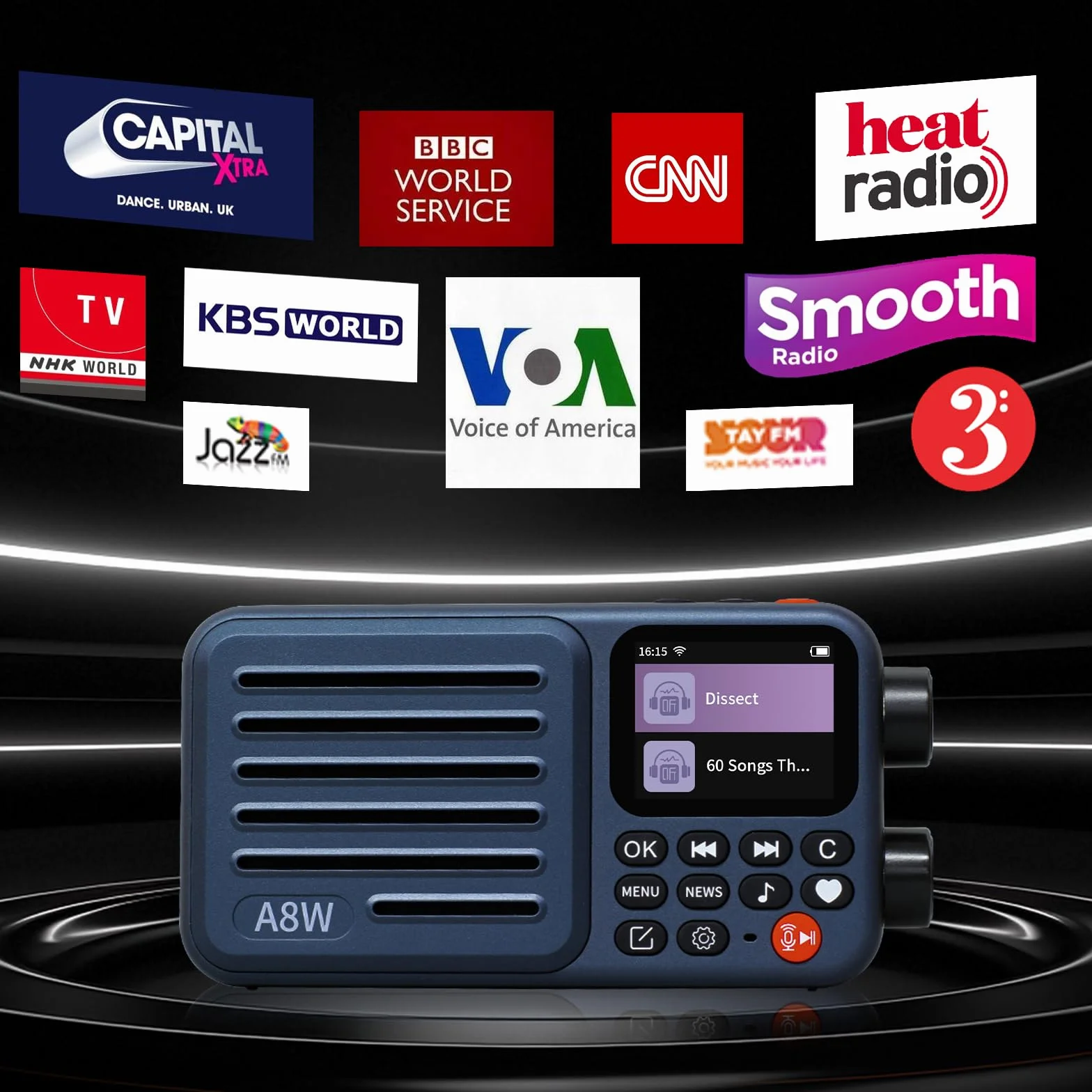 Choyong A8W - Receptor de radio inteligente por Internet WIFI/4G, altavoz con FM, tarjeta micro SD, radio de todo el mundo, para casa con WiFi, radio digital, Choyoung A8W