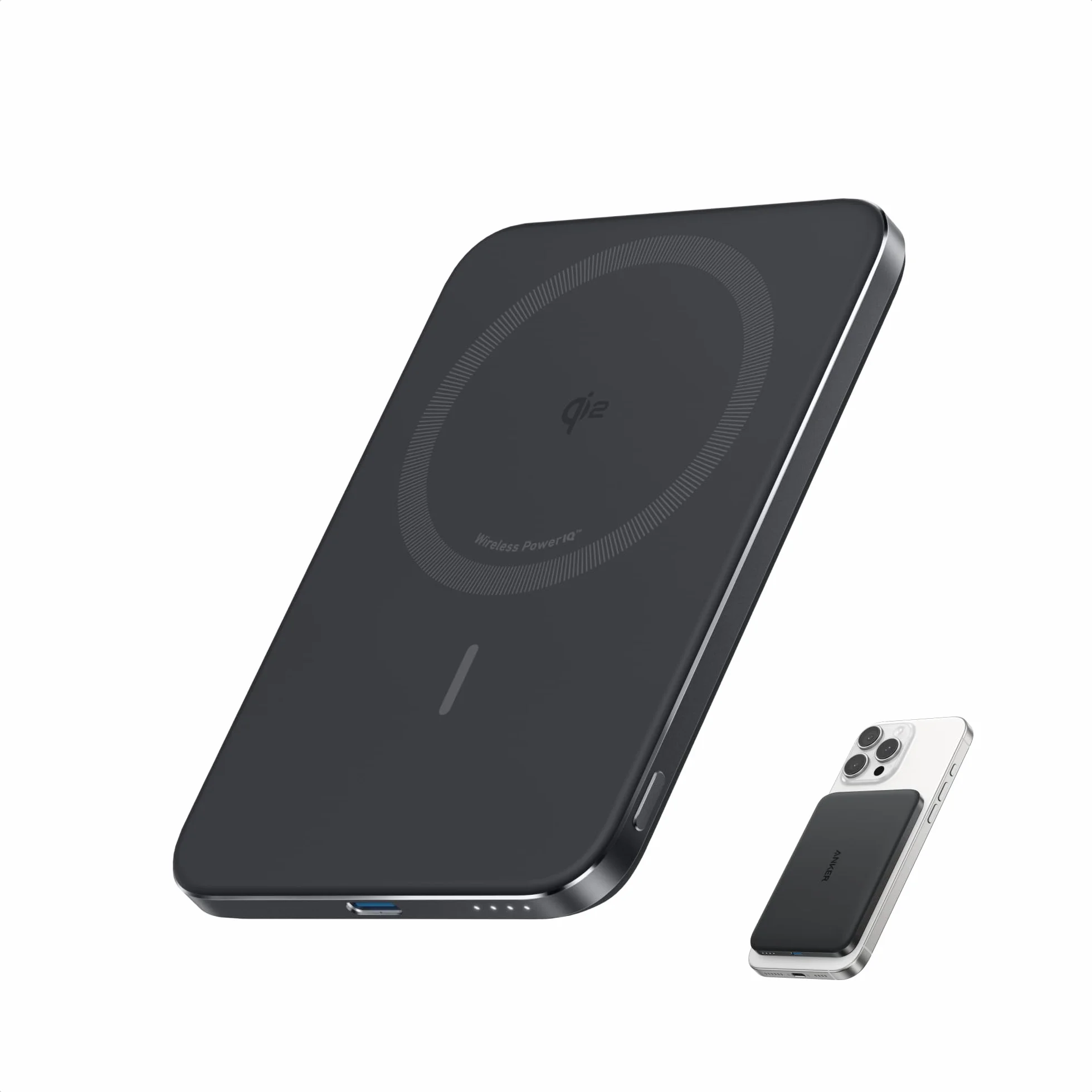 Anker Nano Certificado Qi2 15W Power Bank Magsafe ultradelgada de 5000 mAh, Cargador portátil Compatible con MagSafe,diseño ergonómico, para iPhone 17/16/15/14, Negro
