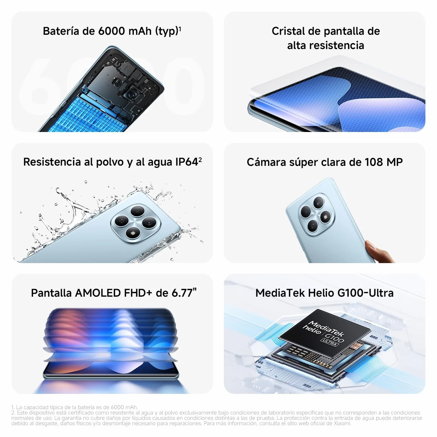 Xiaomi Redmi Note 15 Smartphone 8+256GB AMOLED FHD+ 6,77" MediaTek Helio G100-Ultra 108MP Cámara 6000 mAh Negro Versión ES